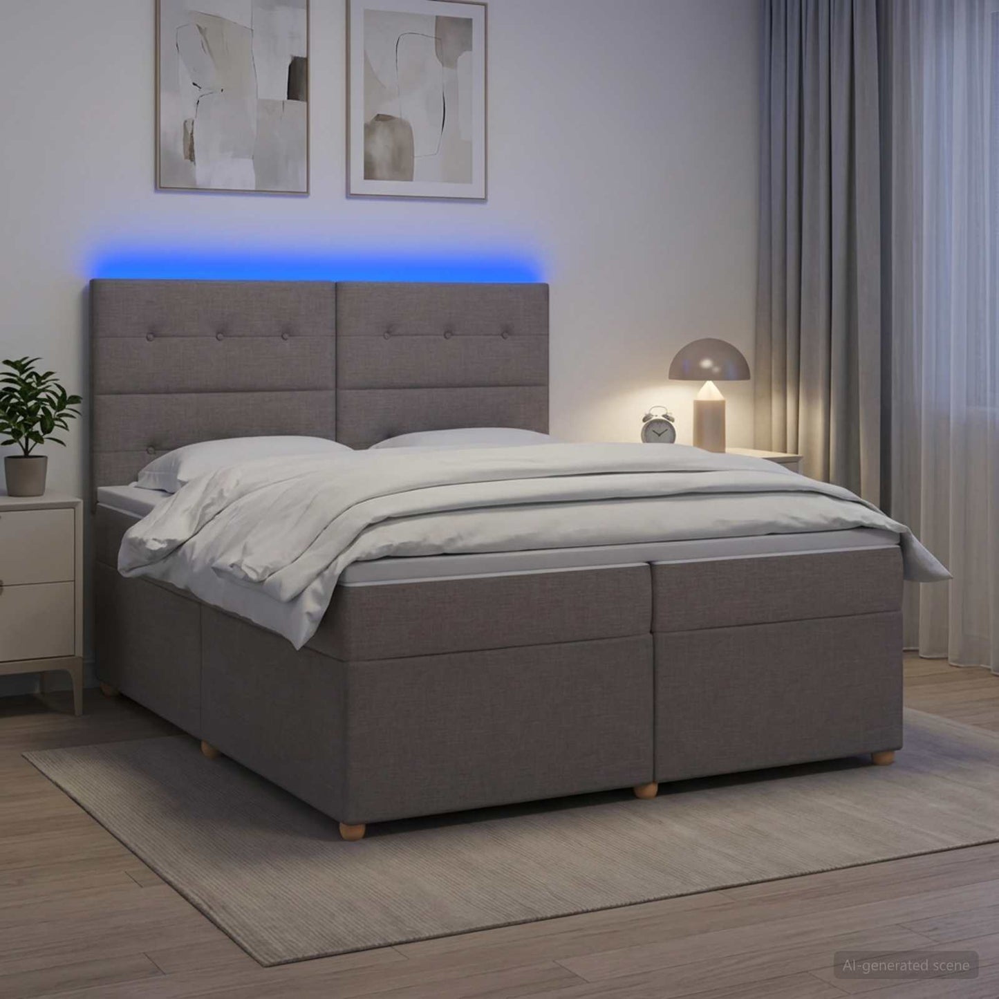 Boxmadras med topmadras Gråbrun 200 x 200 cm Stof
