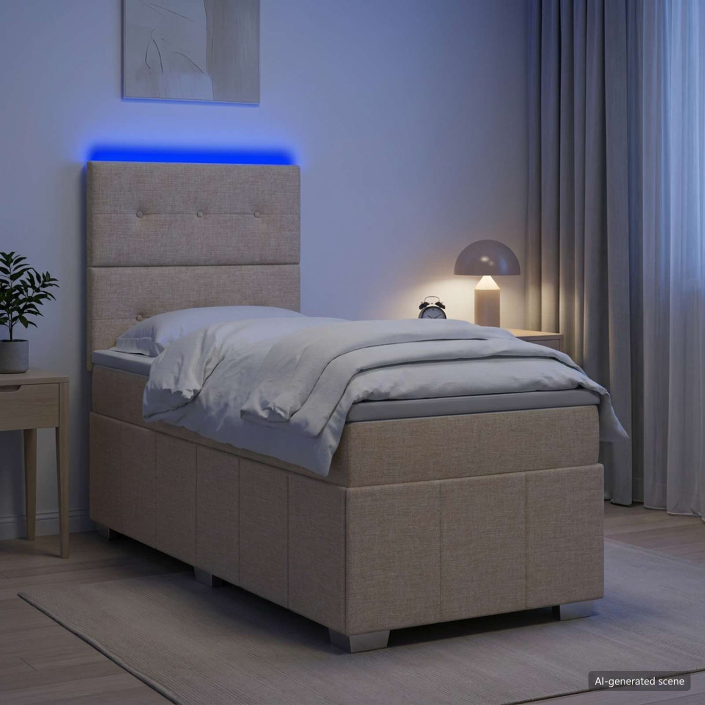 LED boksmadrasseng med madras Cremefarvet 100 x 200 cm Stof