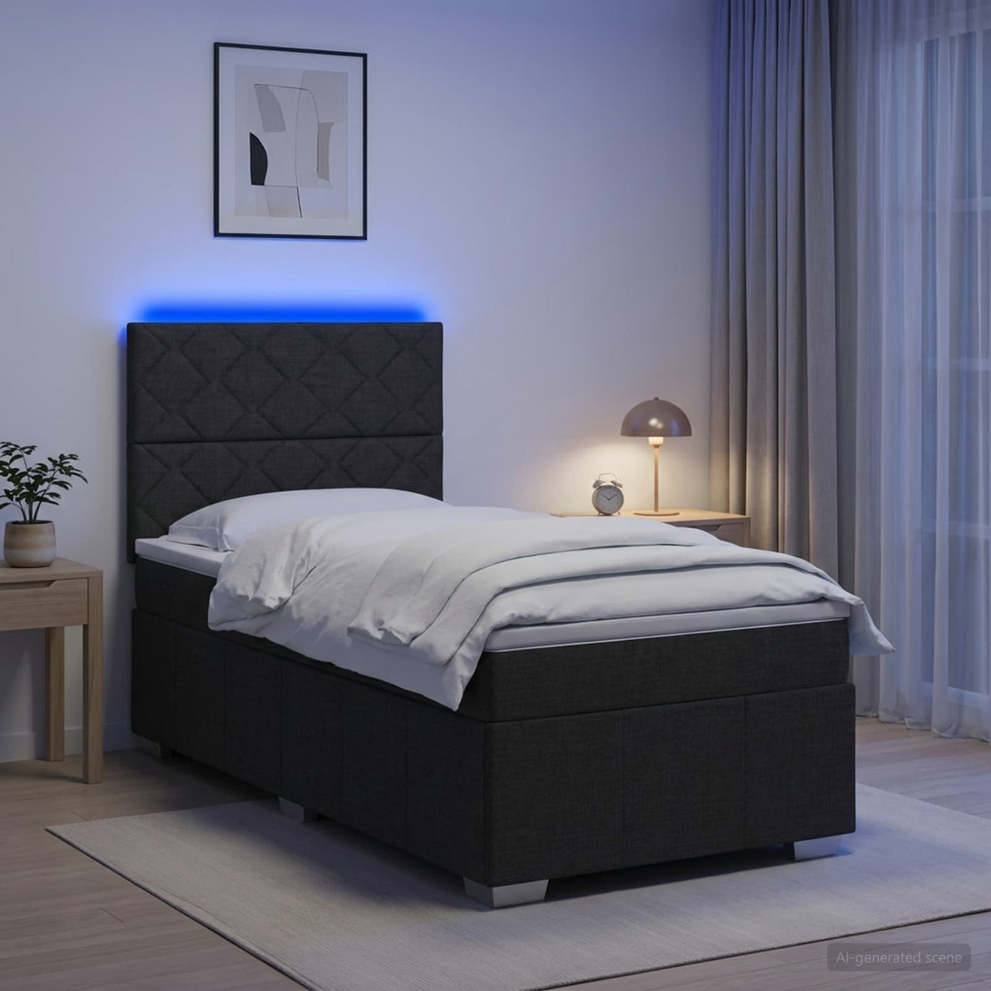 LED boksmadrasseng med madras Sort 80 x 200 cm Stof