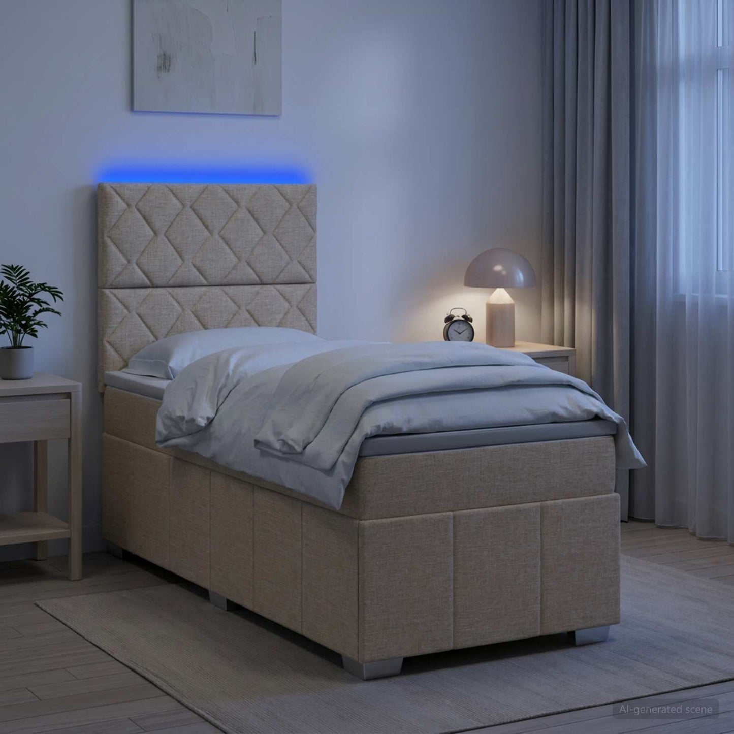 LED boksmadrasseng med madras Cremefarvet 100 x 200 cm Stof