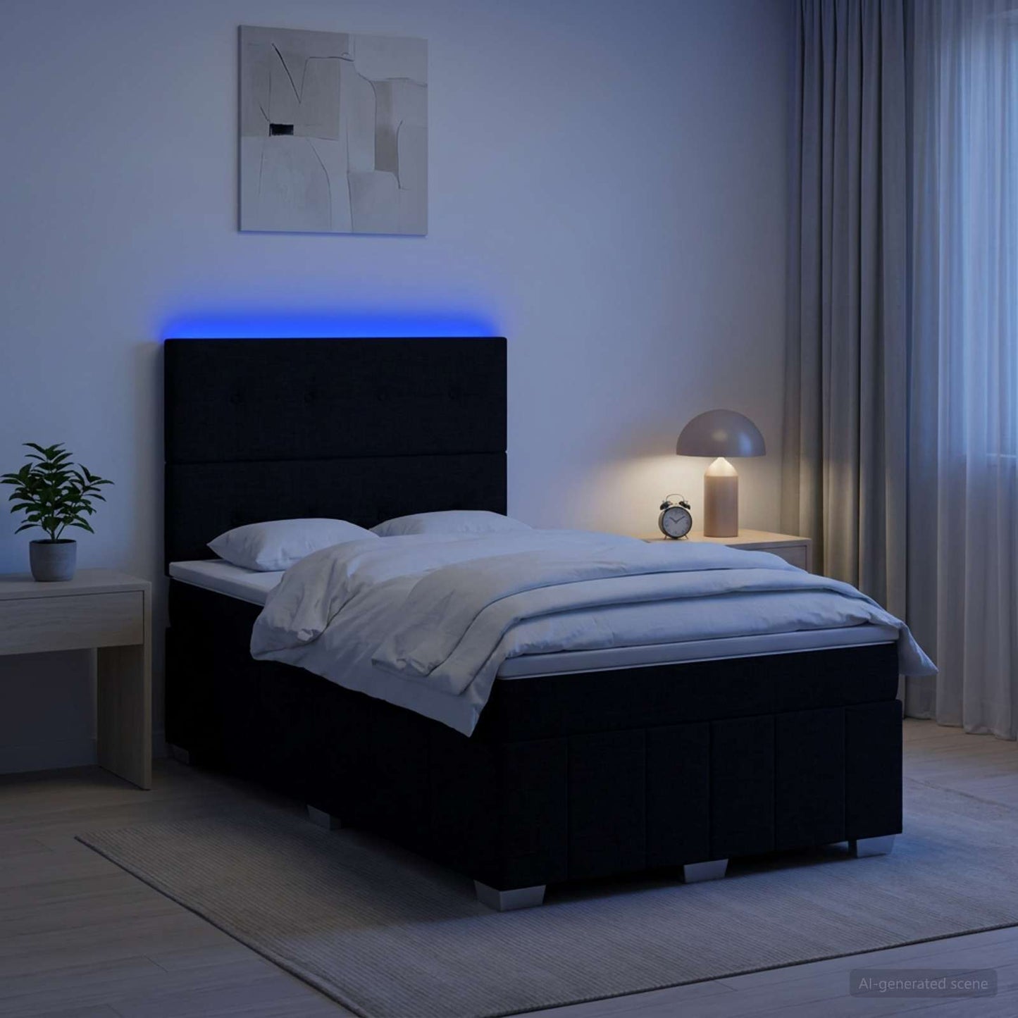 LED boksmadrasseng med madras Sort 120 x 200 cm Stof