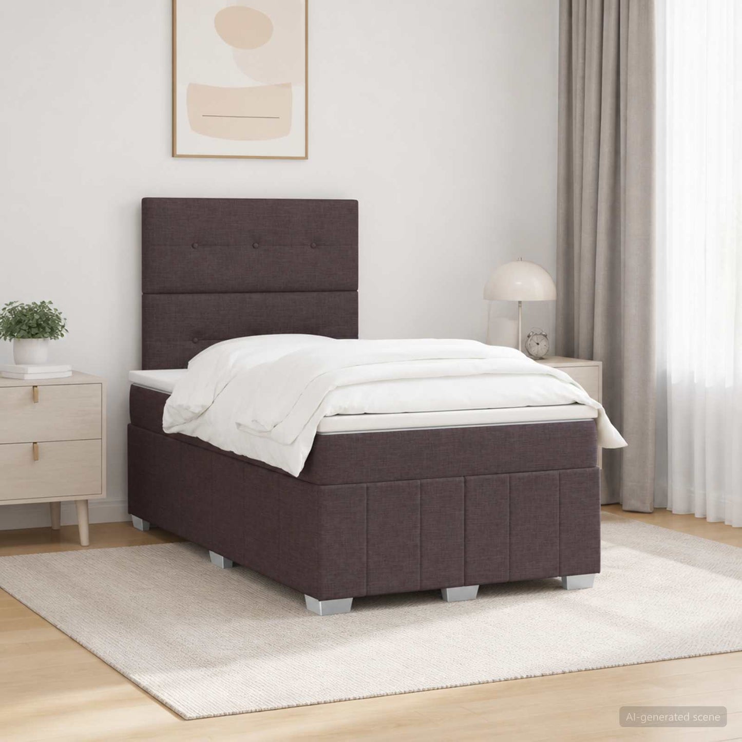 LED boksmadrasseng med madras Mørk Brun 120 x 190 cm Stof
