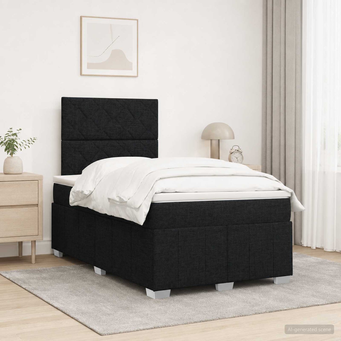 LED boksmadrasseng med madras Sort 120 x 190 cm Stof