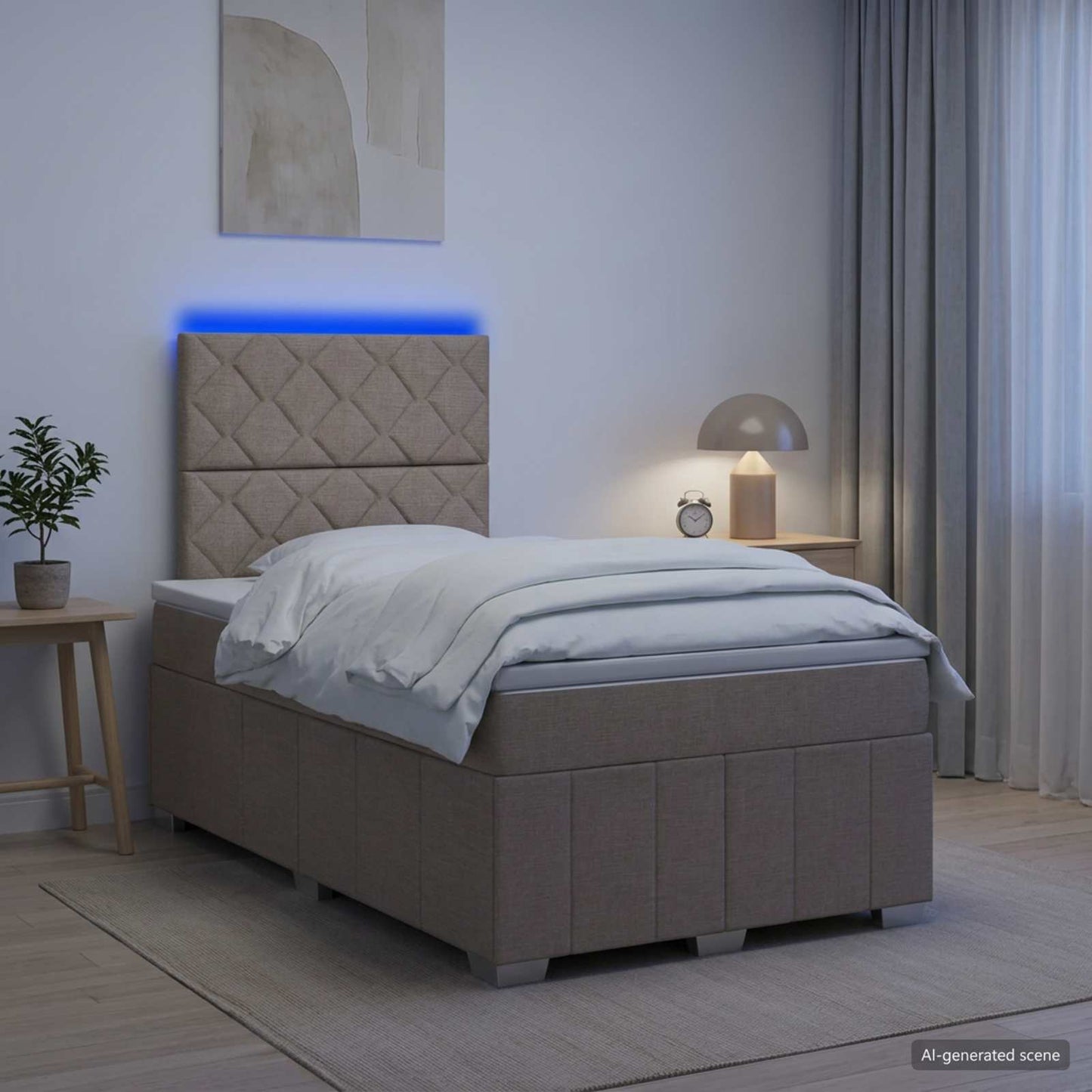 LED boksmadrasseng med madras Gråbrun 120 x 200 cm Stof