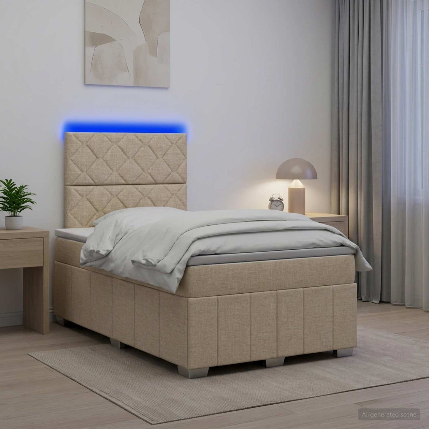 LED boksmadrasseng med madras Cremefarvet 120 x 190 cm Stof