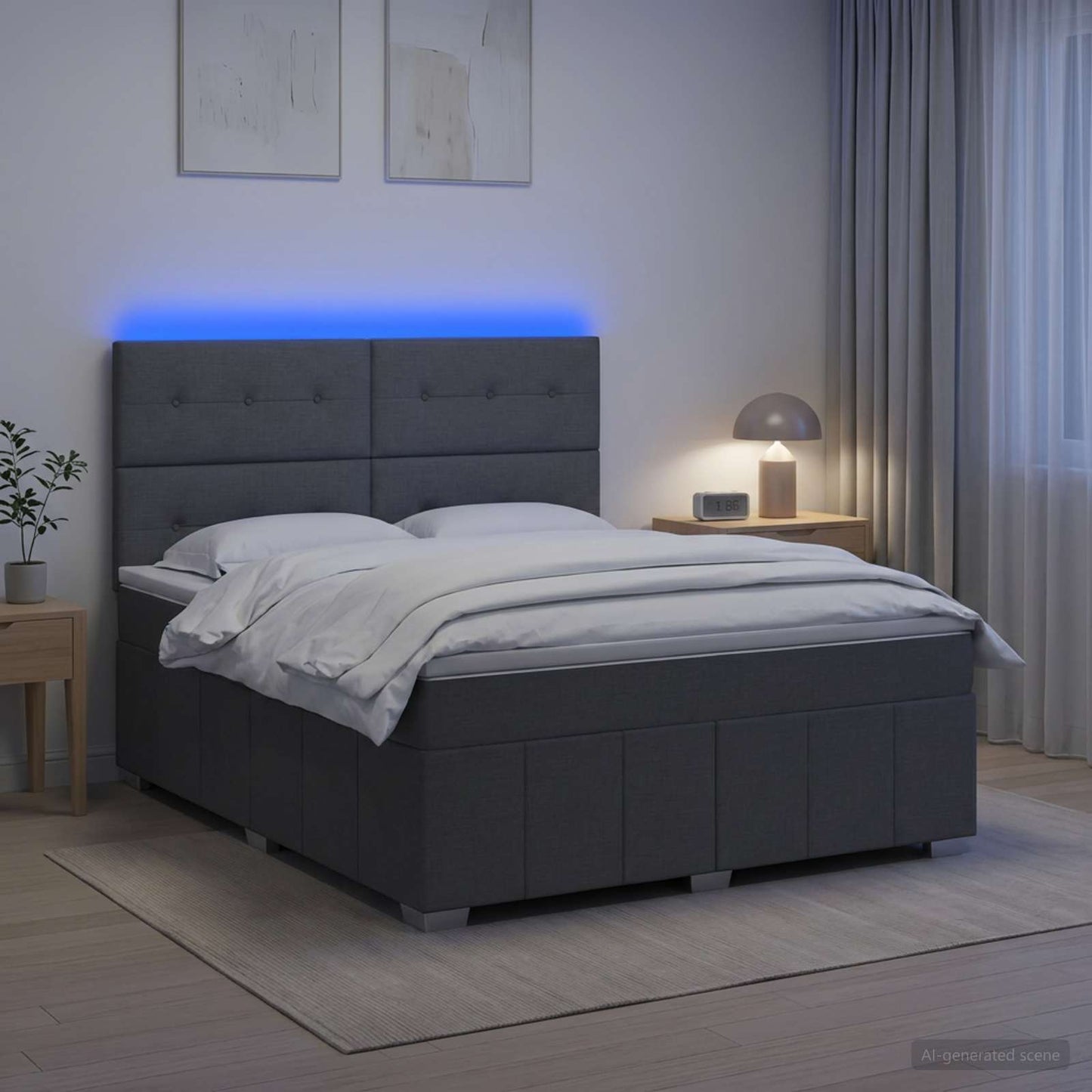 LED boksmadrasseng med madras Mørkegrå 180 x 200 cm Stof