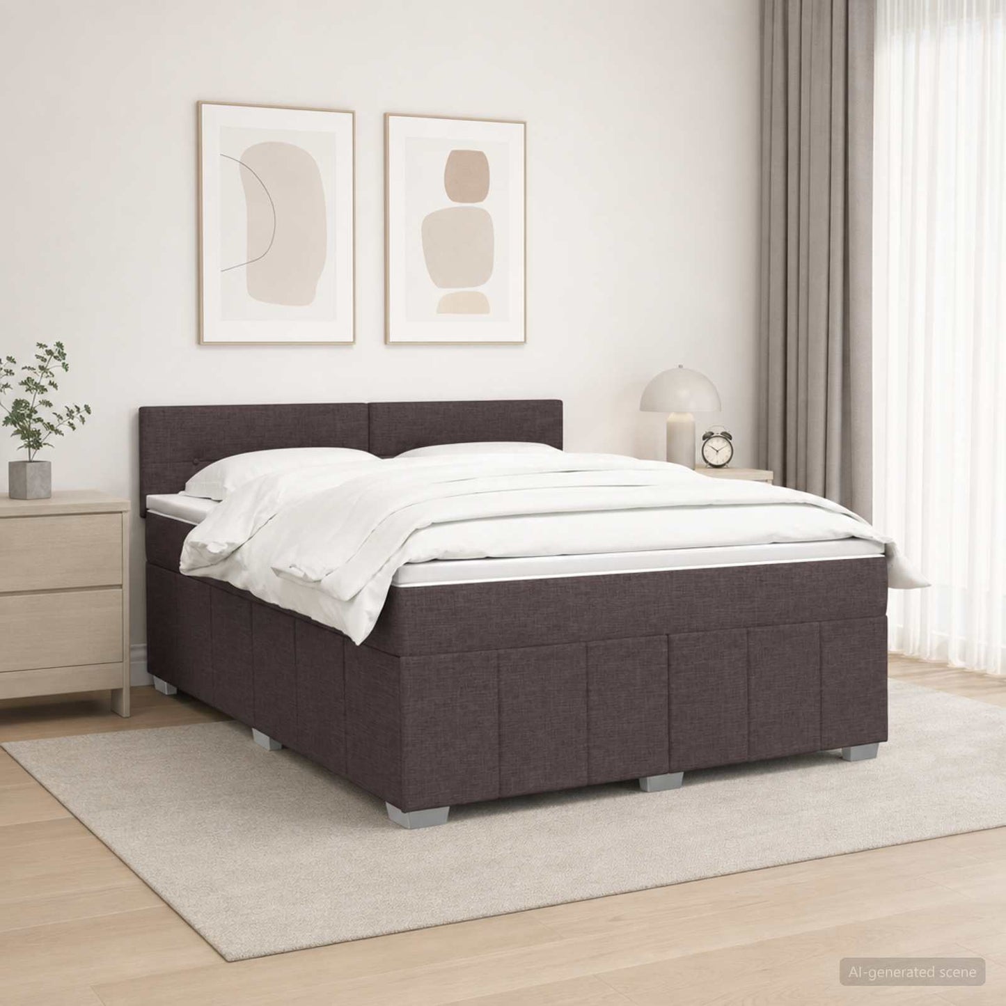 LED boksmadrasseng med madras Mørk Brun 180 x 200 cm Stof