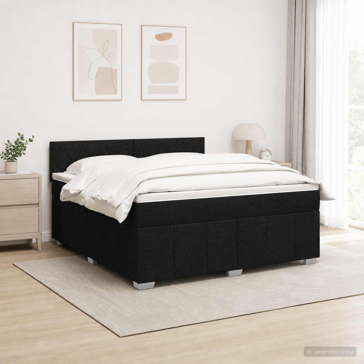 LED boksmadrasseng med madras Sort 140 x 190 cm Stof