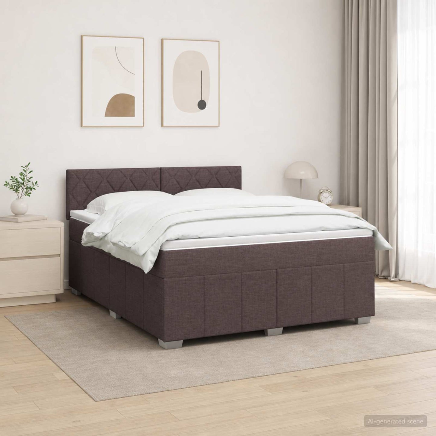 LED boksmadrasseng med madras Mørk Brun 160 x 200 cm Stof