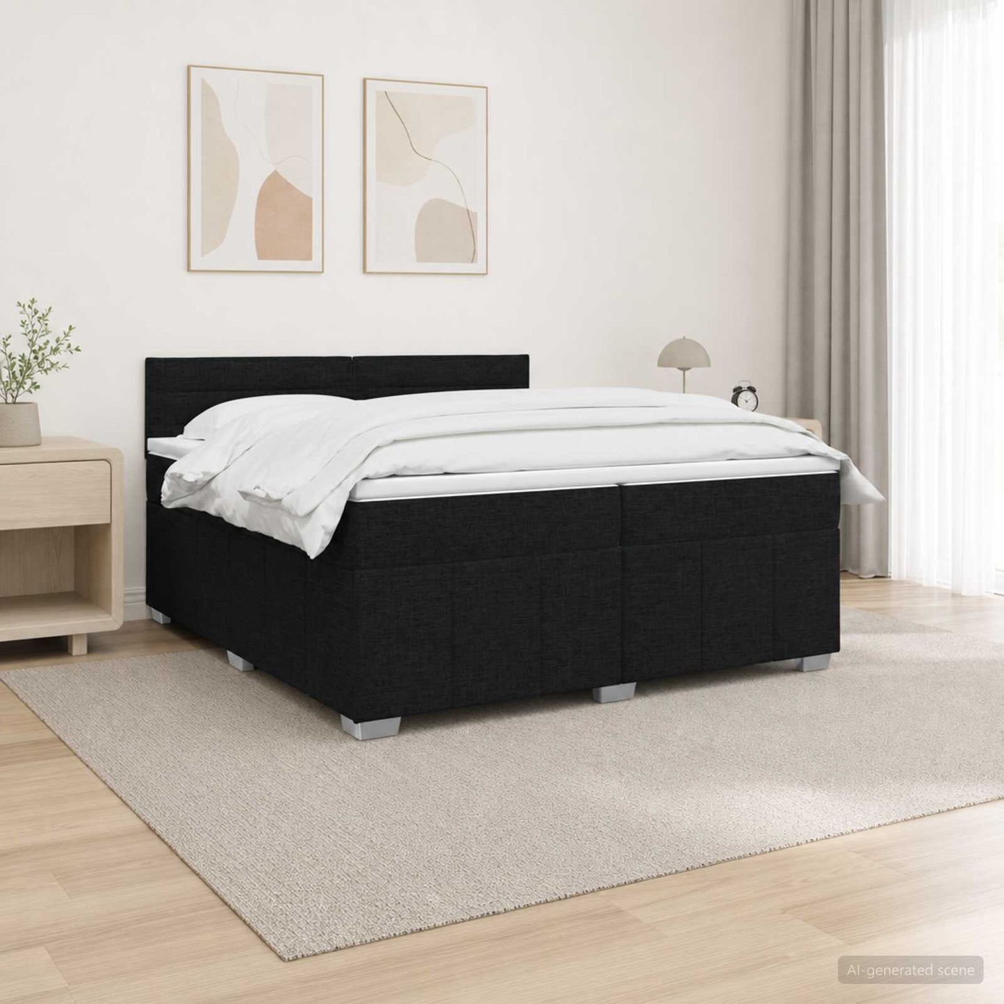 LED boksmadrasseng med madras Sort 200 x 200 cm Stof
