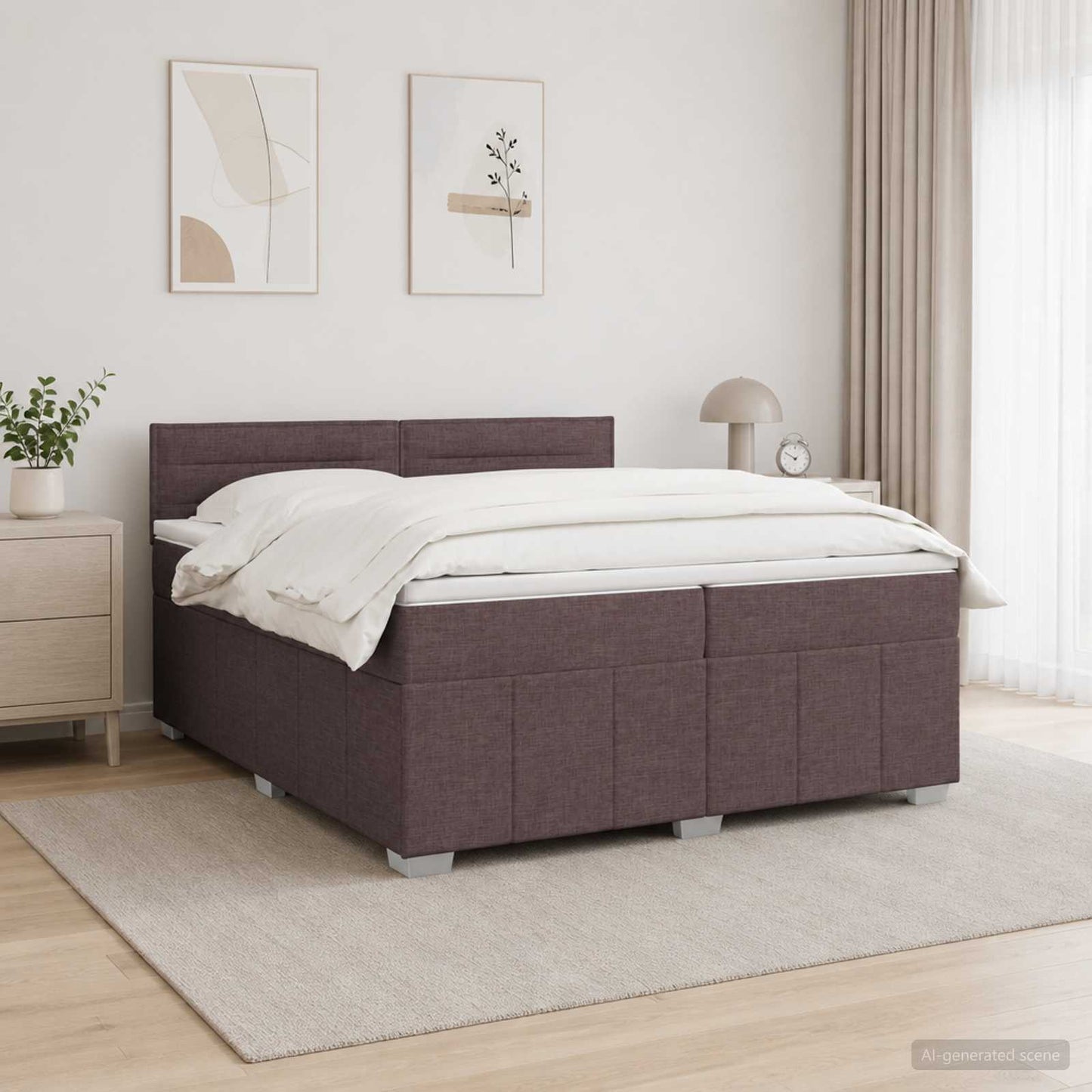 LED boksmadrasseng med madras Mørk Brun 200 x 200 cm Stof