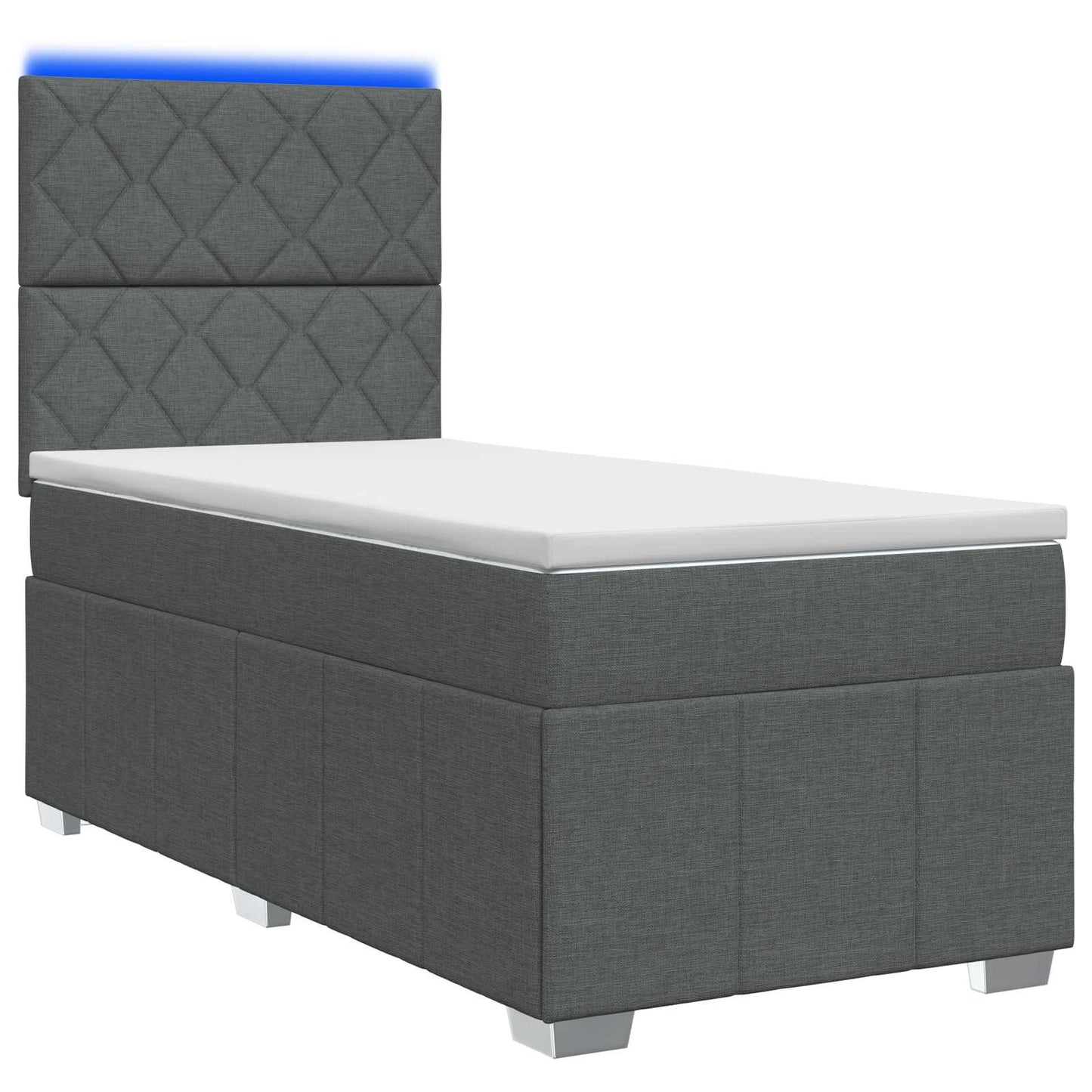 LED boksmadrasseng med madras Mørkegrå 90 x 190 cm Stof
