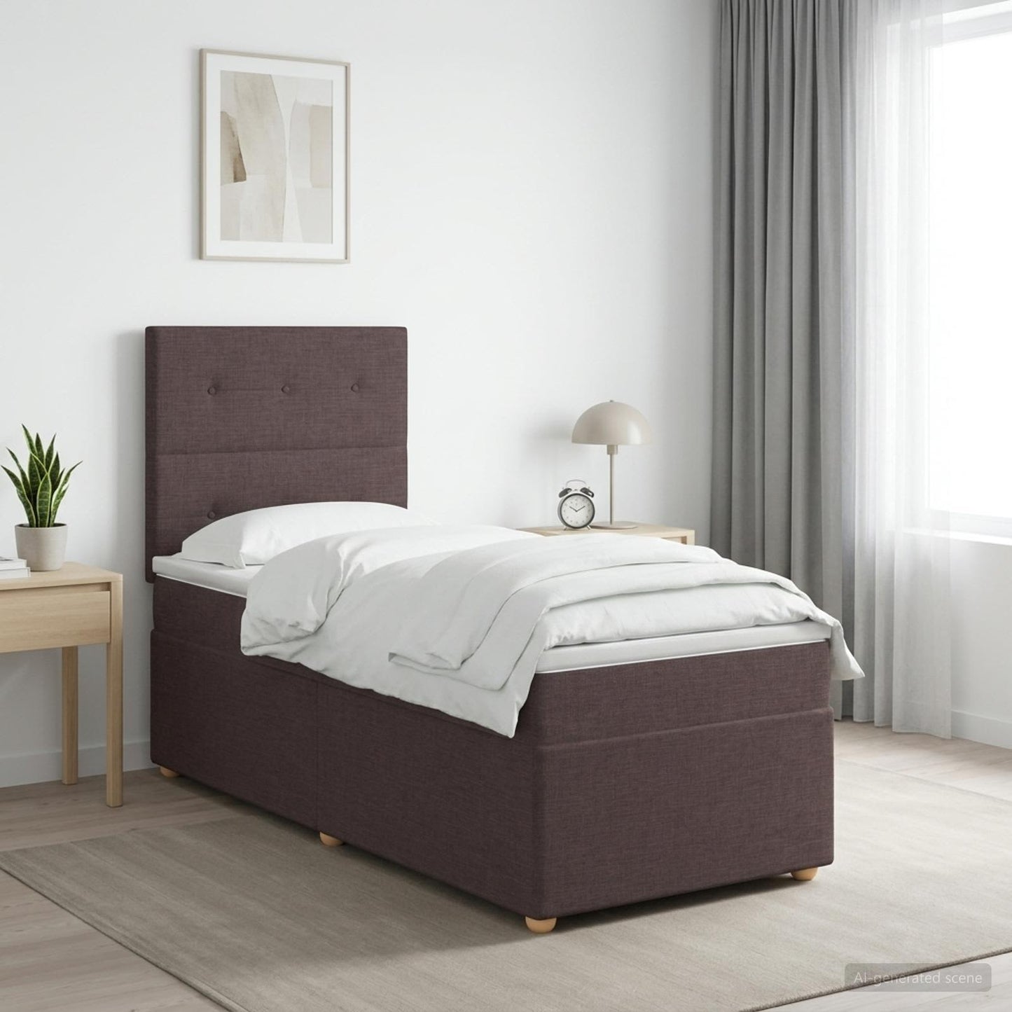 LED boksmadrasseng med madras Mørk Brun 90 x 200 cm Stof