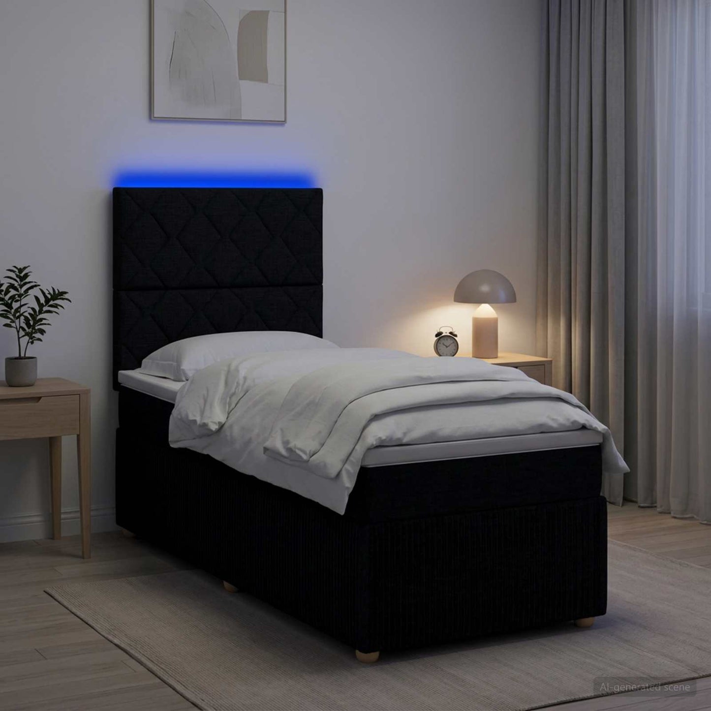 LED boksmadrasseng med madras Sort 80 x 200 cm Stof
