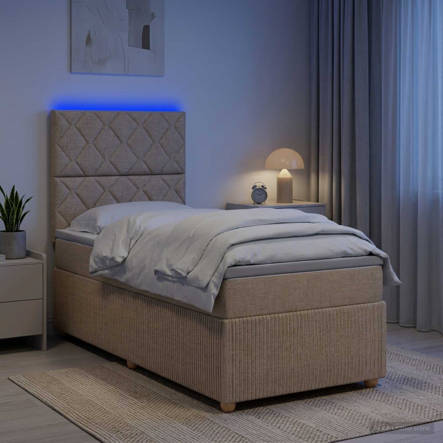 LED boksmadrasseng med madras Cremefarvet 80 x 200 cm Stof