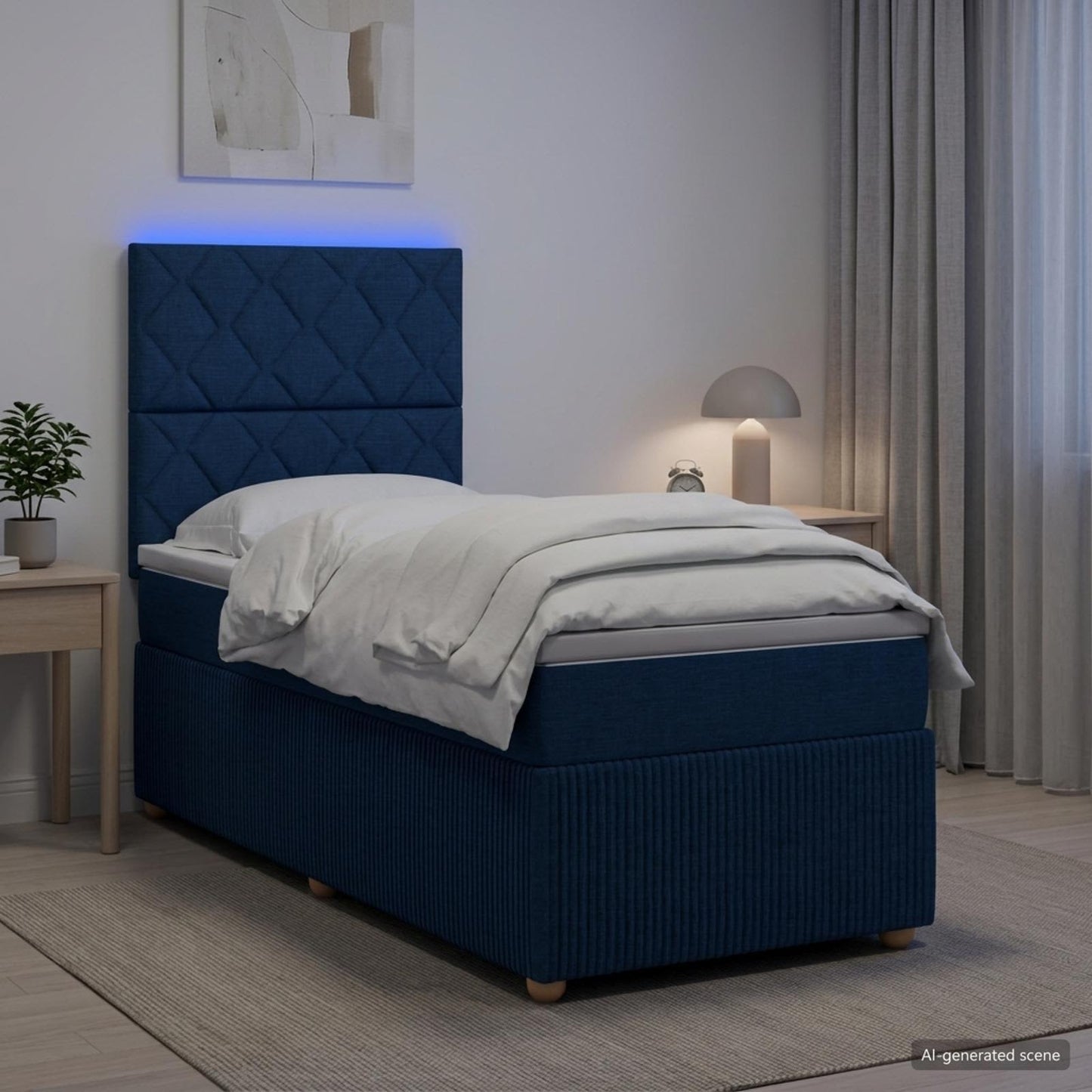 LED boksmadrasseng med madras Blå 90 x 200 cm Stof