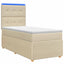 LED boksmadrasseng med madras Cremefarvet 100 x 200 cm Stof