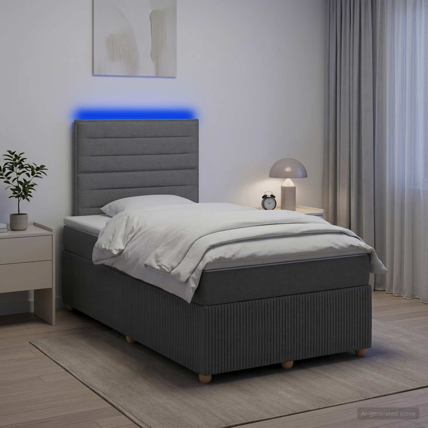 LED boksmadrasseng med madras Mørkegrå 120 x 190 cm Stof