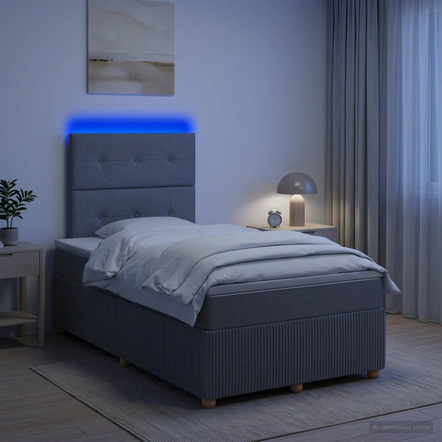 LED boksmadrasseng med madras Lysegrå 120 x 190 cm Stof