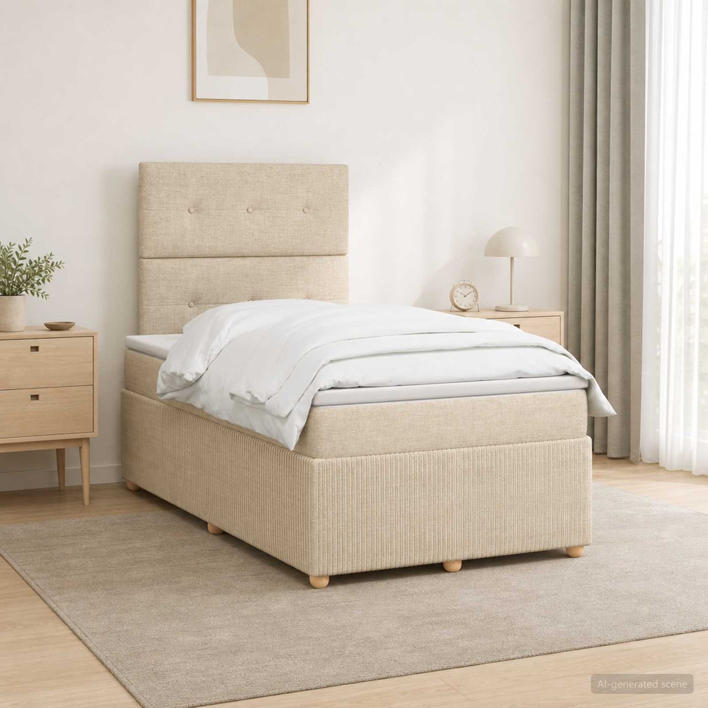 LED boksmadrasseng med madras Cremefarvet 120 x 190 cm Stof