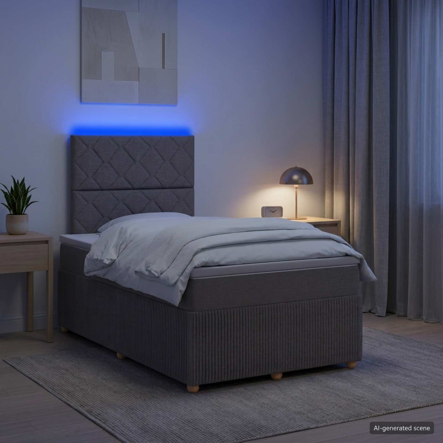 LED boksmadrasseng med madras Gråbrun 120 x 190 cm Stof