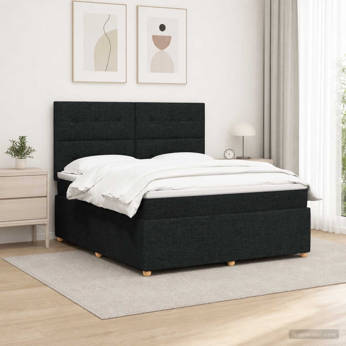LED boksmadrasseng med madras Sort 140 x 190 cm Stof