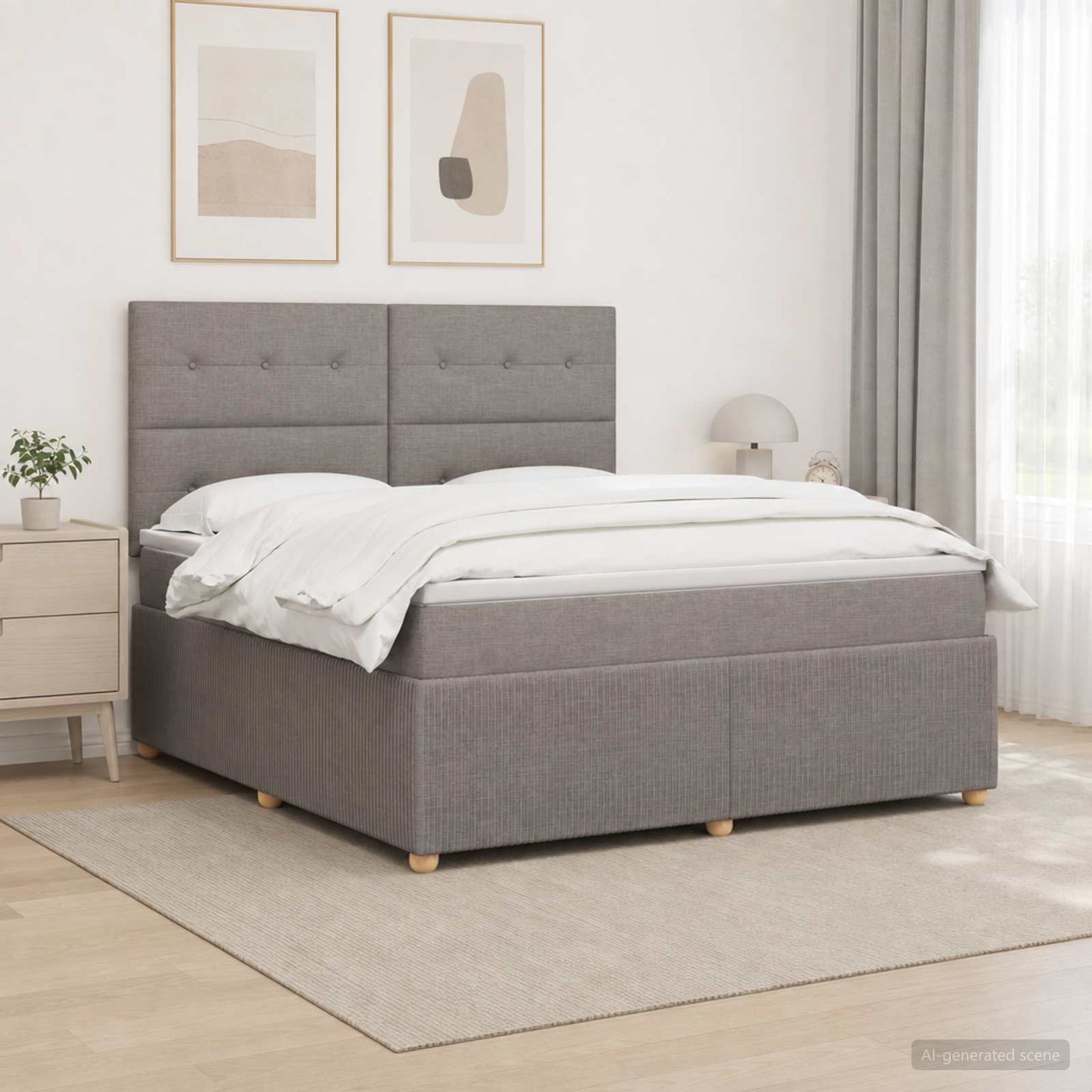 LED boksmadrasseng med madras Gråbrun 180 x 200 cm Stof