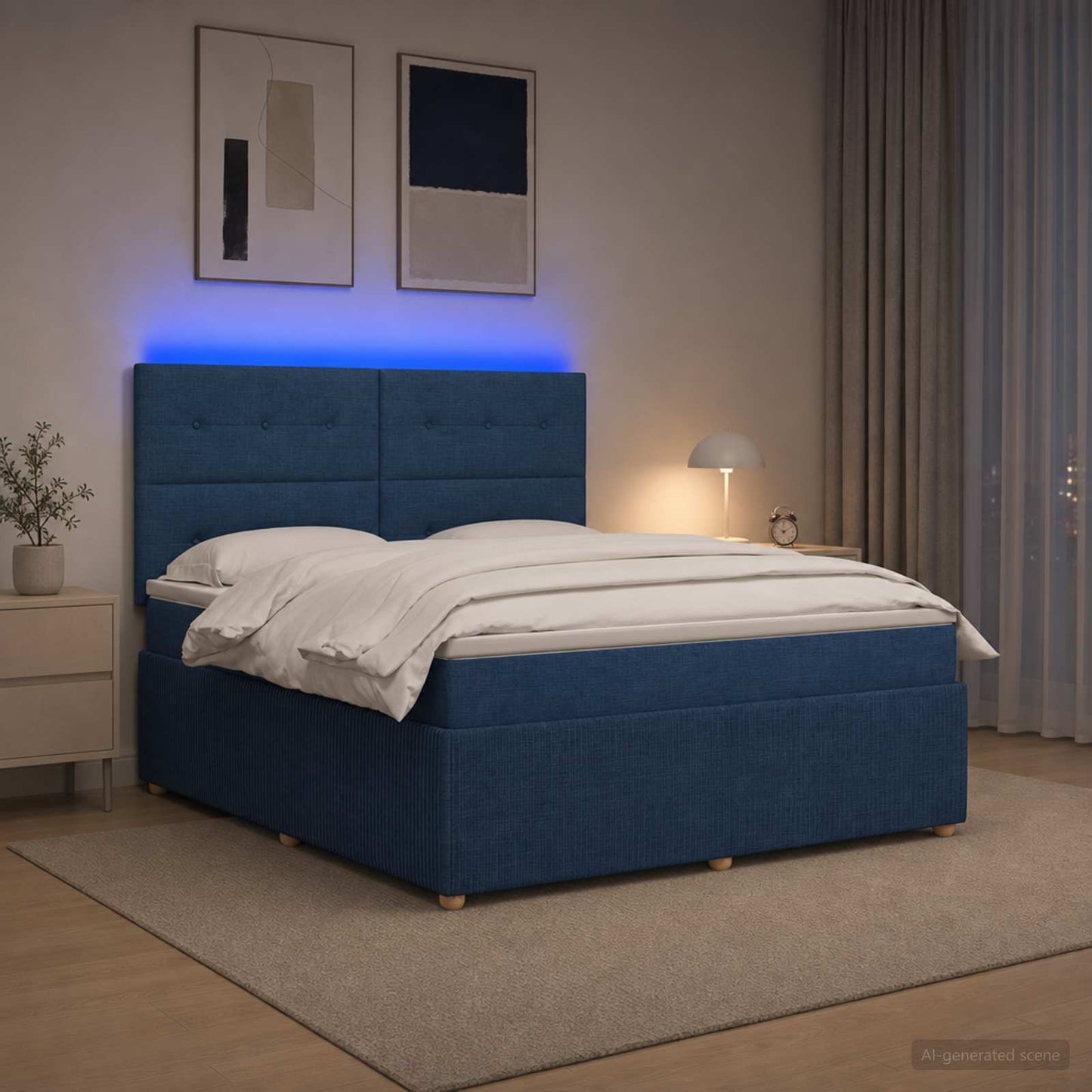 LED boksmadrasseng med madras Blå 180 x 200 cm Stof