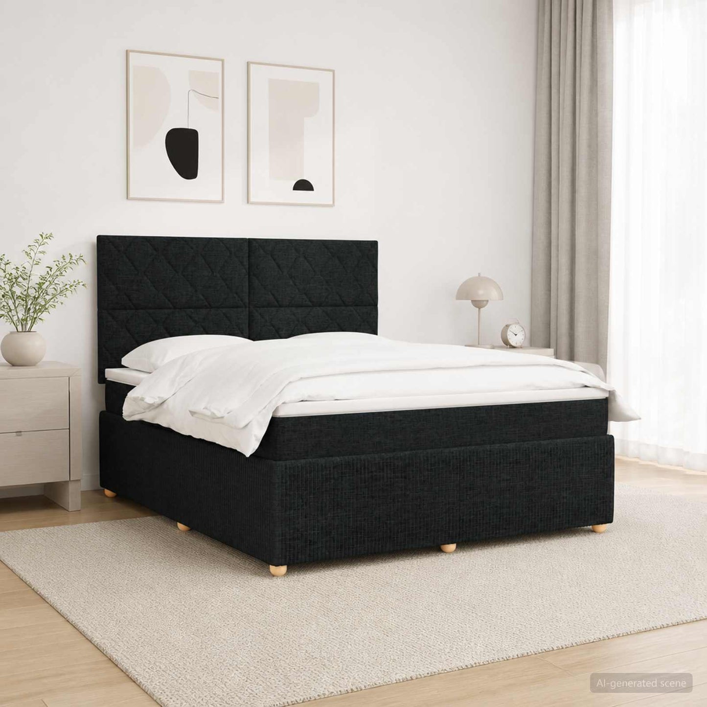 LED boksmadrasseng med madras Sort 140 x 190 cm Stof