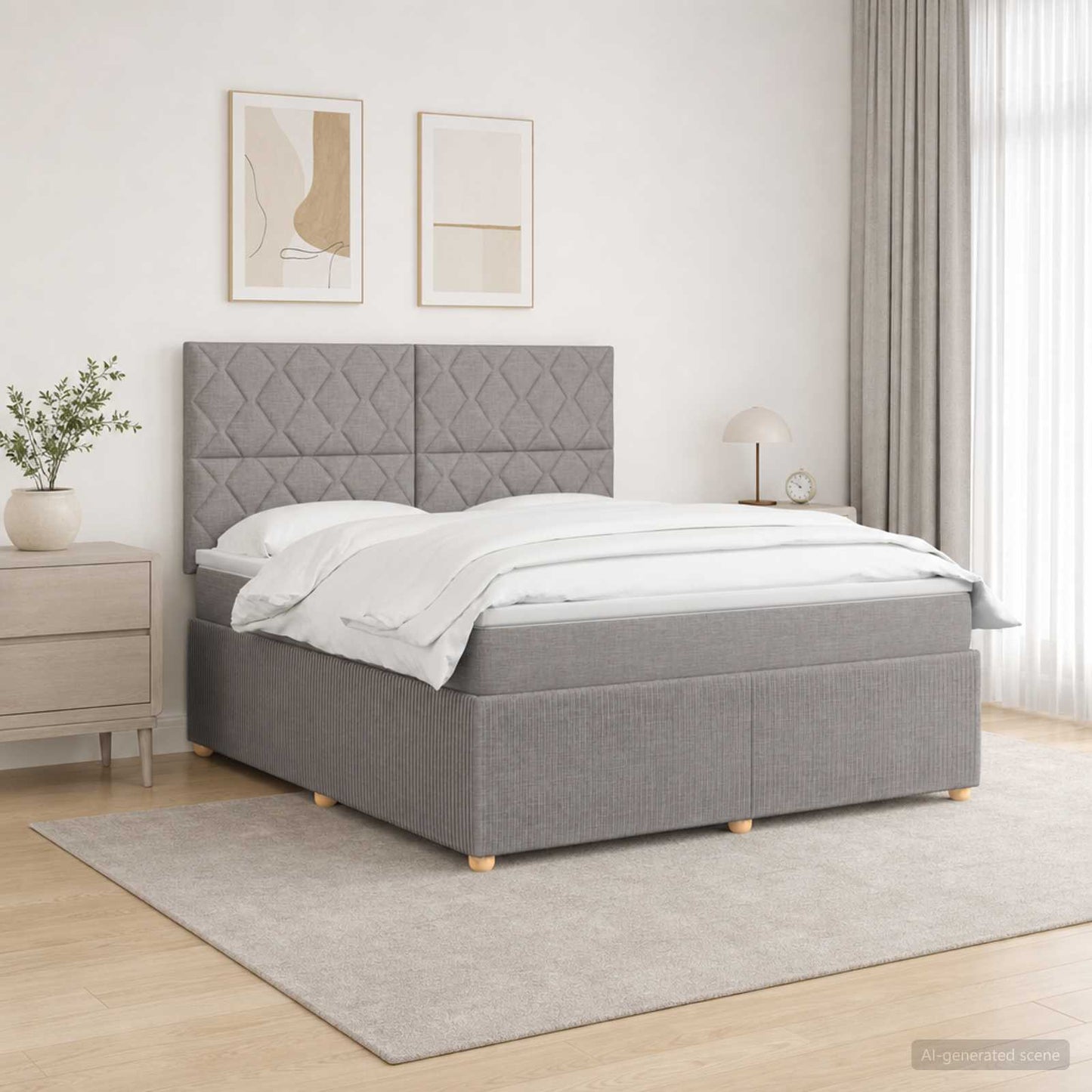 LED boksmadrasseng med madras Gråbrun 140 x 190 cm Stof