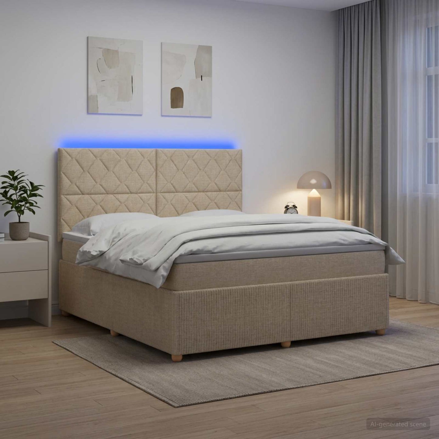 LED boksmadrasseng med madras Cremefarvet 160 x 200 cm Stof