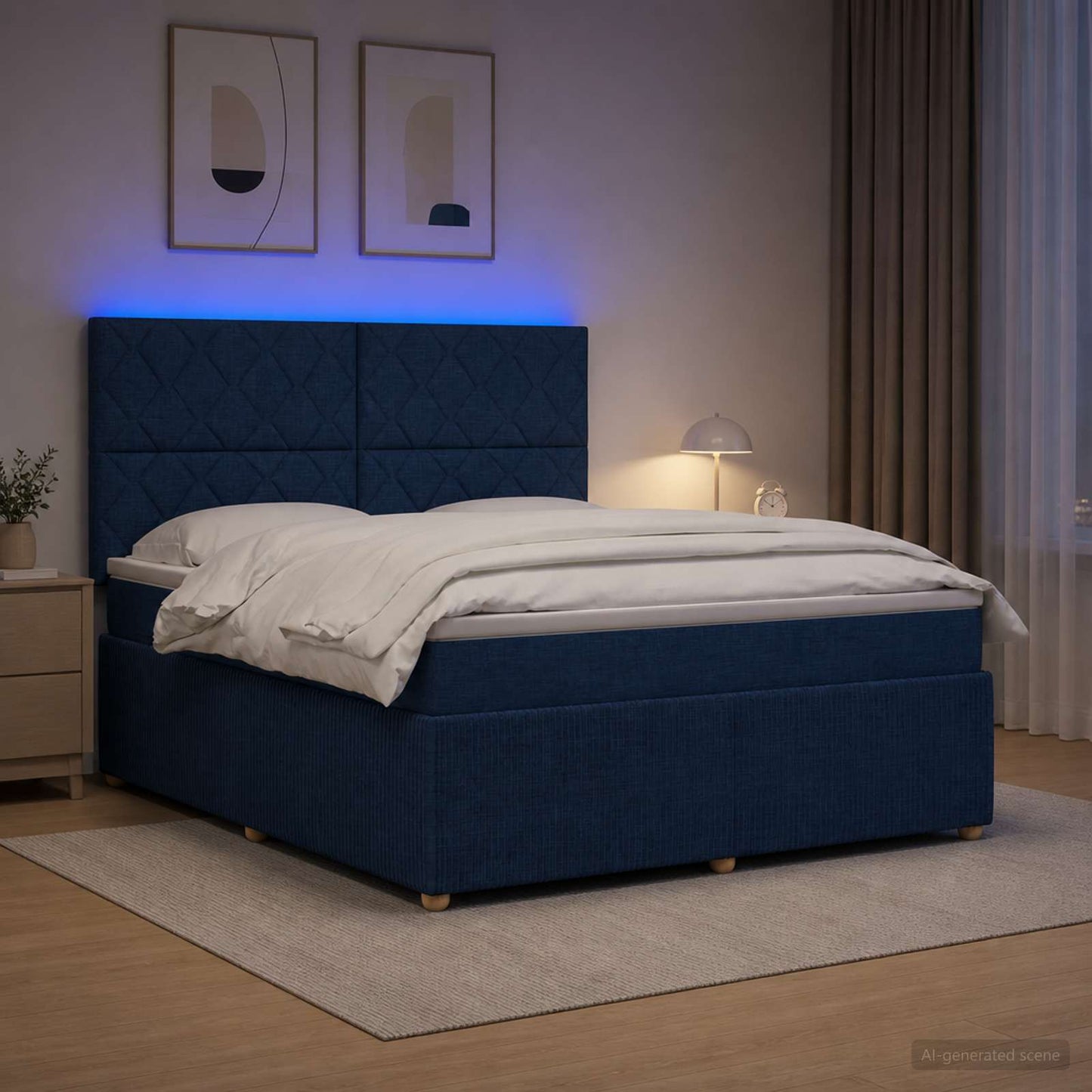 LED boksmadrasseng med madras Blå 180 x 200 cm Stof
