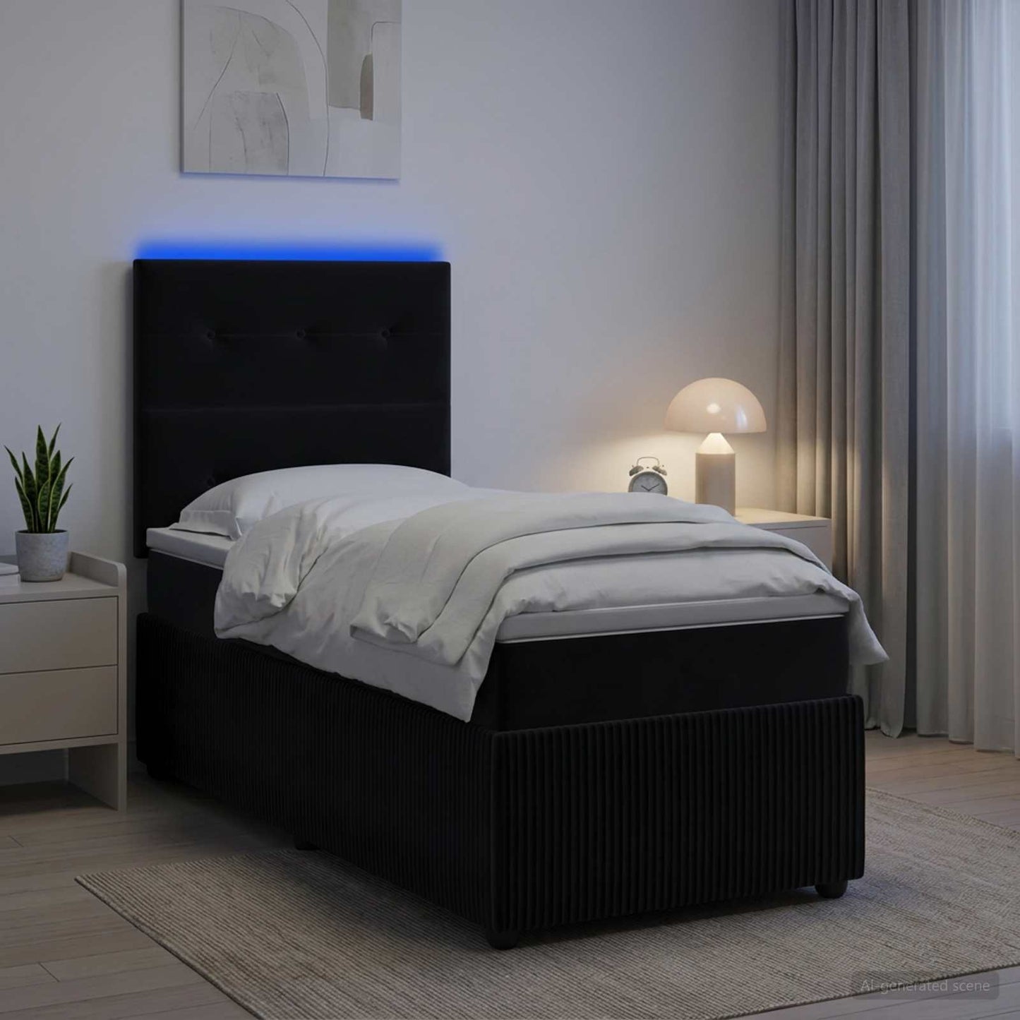 LED boksmadrasseng med madras Sort 80 x 200 cm Fløjl