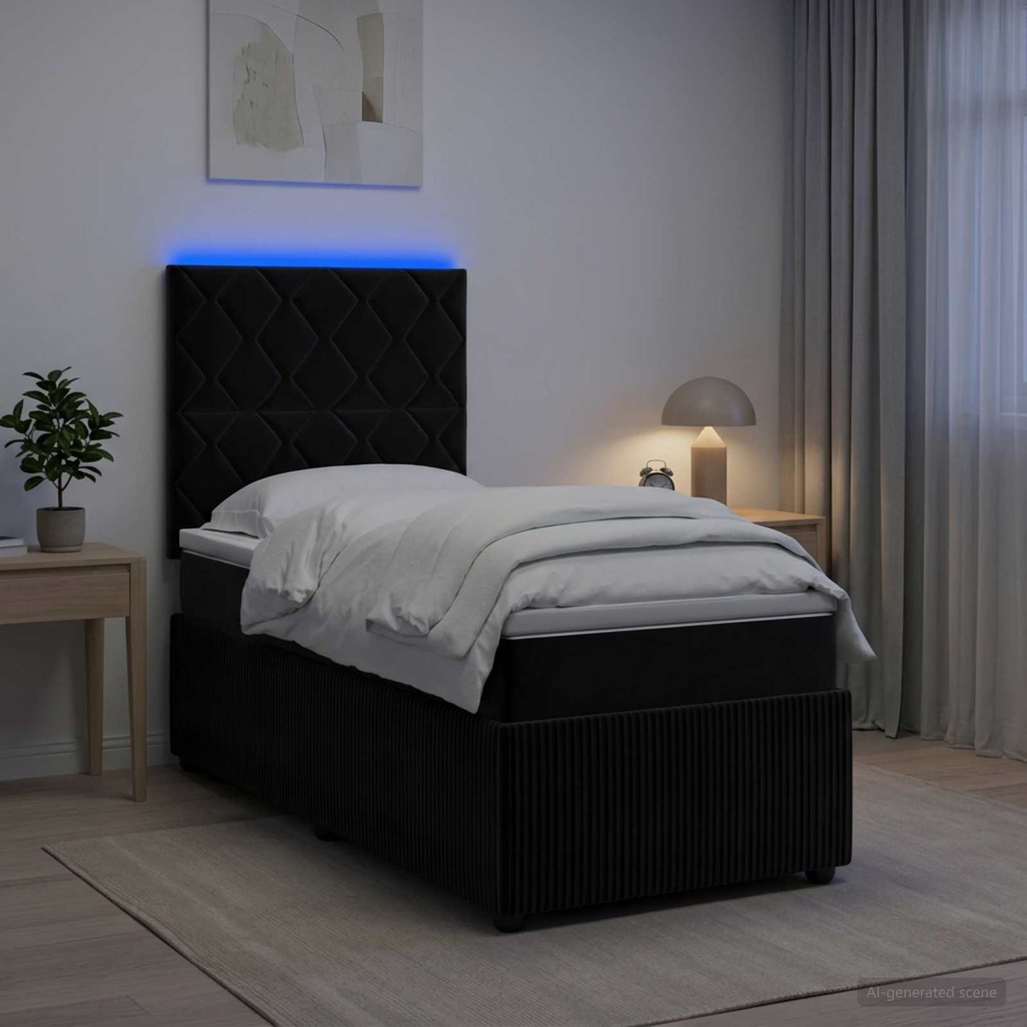 LED boksmadrasseng med madras Sort 80 x 200 cm Fløjl
