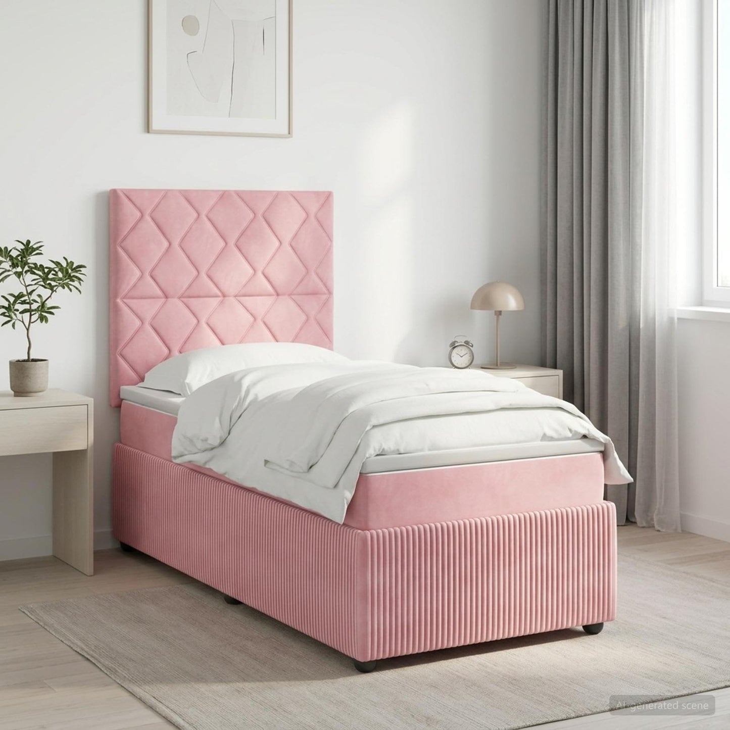 LED boksmadrasseng med madras Lyserød 90 x 190 cm Fløjl