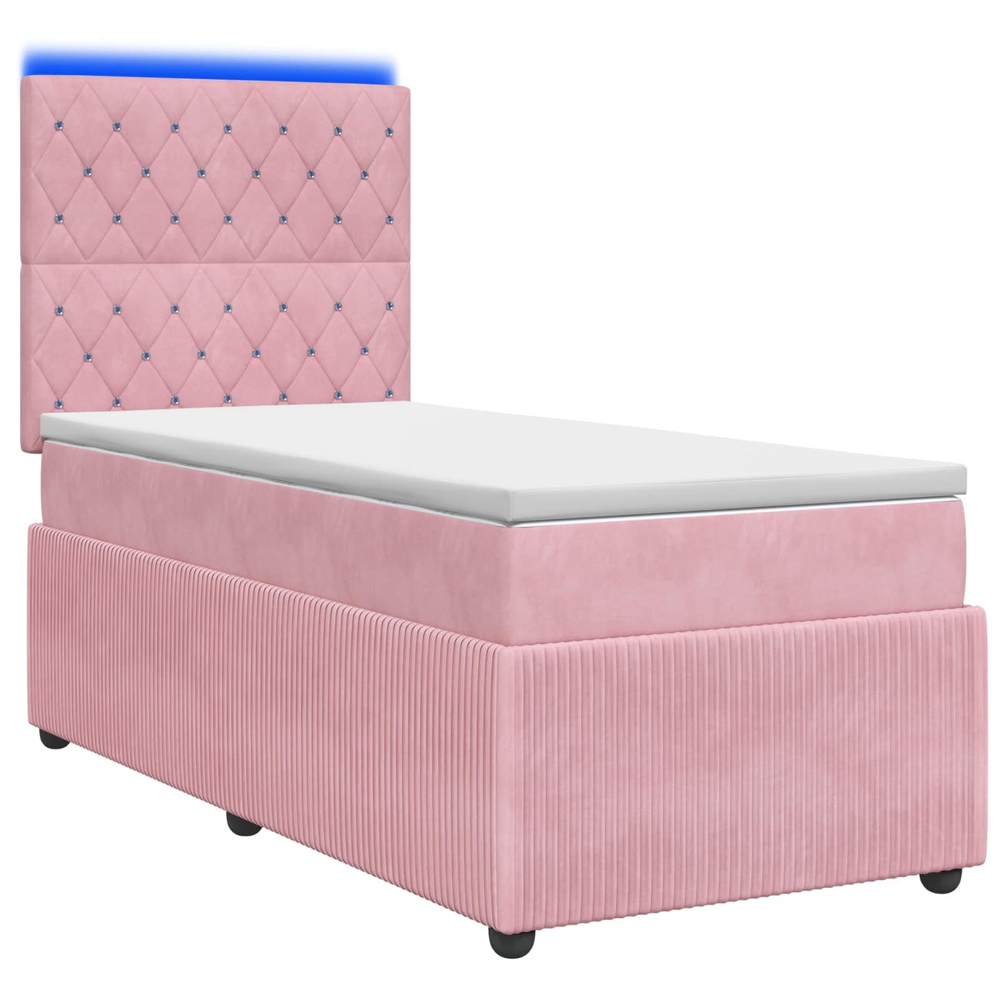 LED boksmadrasseng med madras Lyserød 90 x 200 cm Fløjl