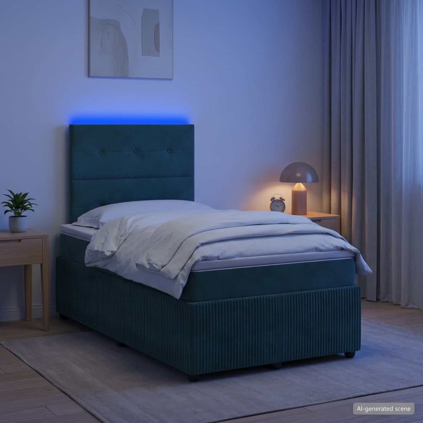 LED boksmadrasseng med madras Mørkegrøn 120 x 190 cm Fløjl