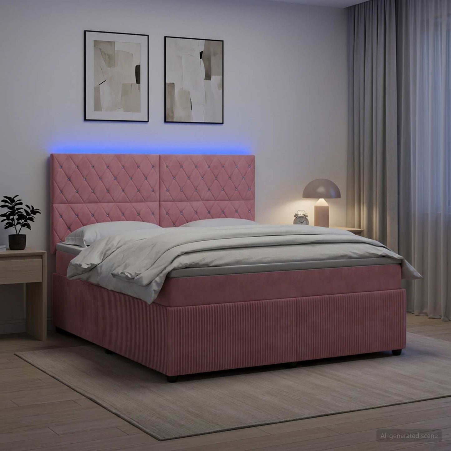 LED boksmadrasseng med madras Lyserød 180 x 200 cm Fløjl