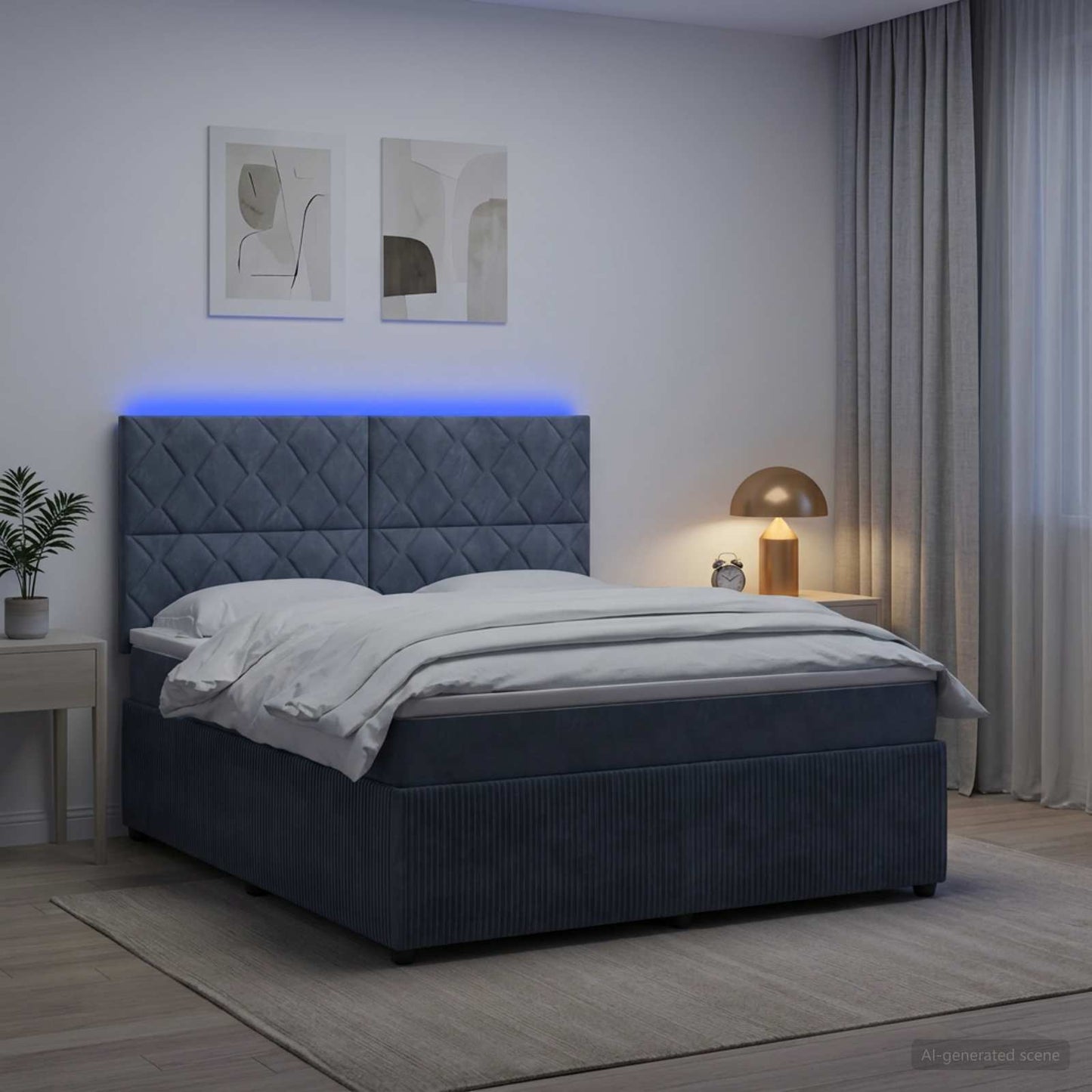 LED boksmadrasseng med madras Mørkegrå 140 x 200 cm Fløjl