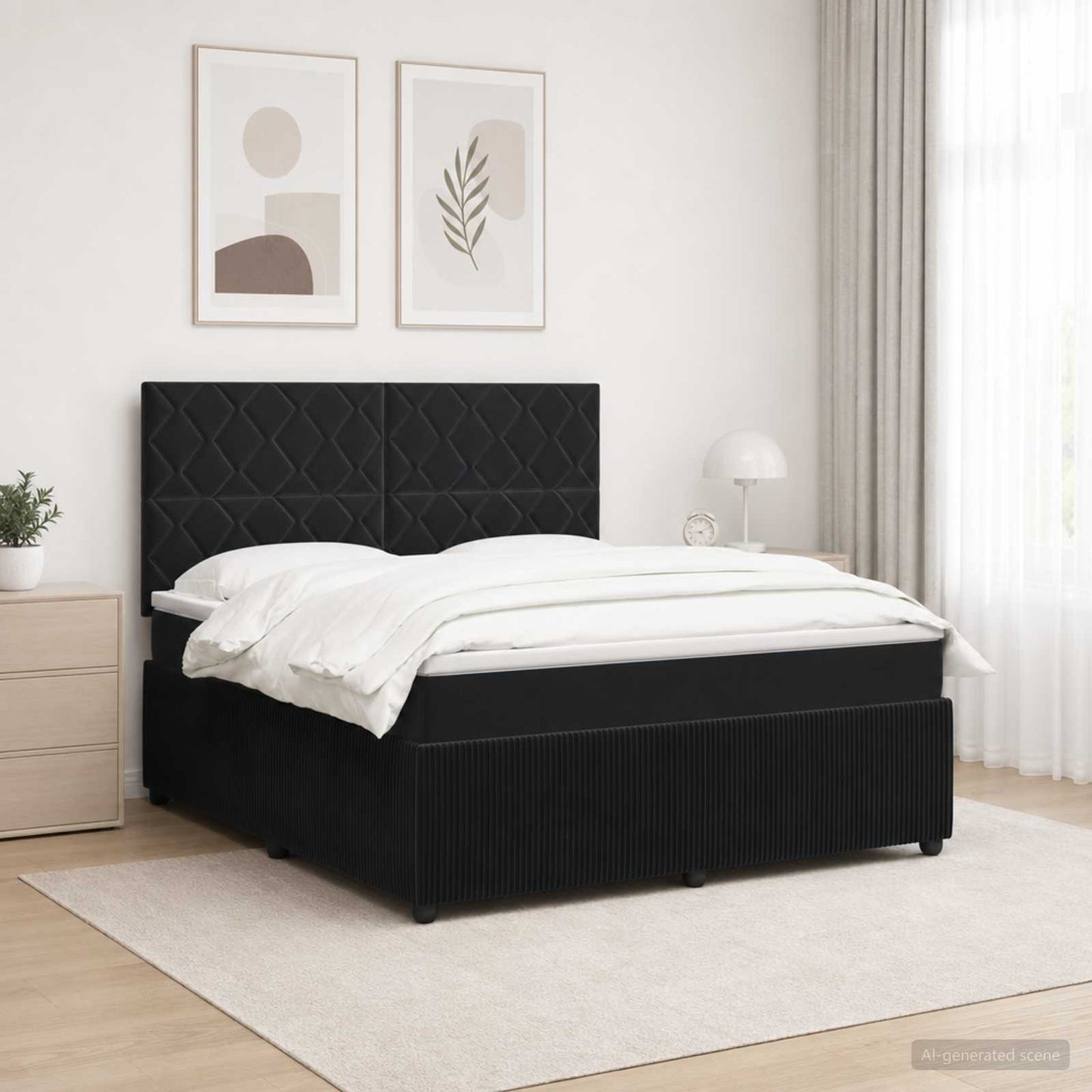 LED boksmadrasseng med madras Sort 140 x 190 cm Fløjl