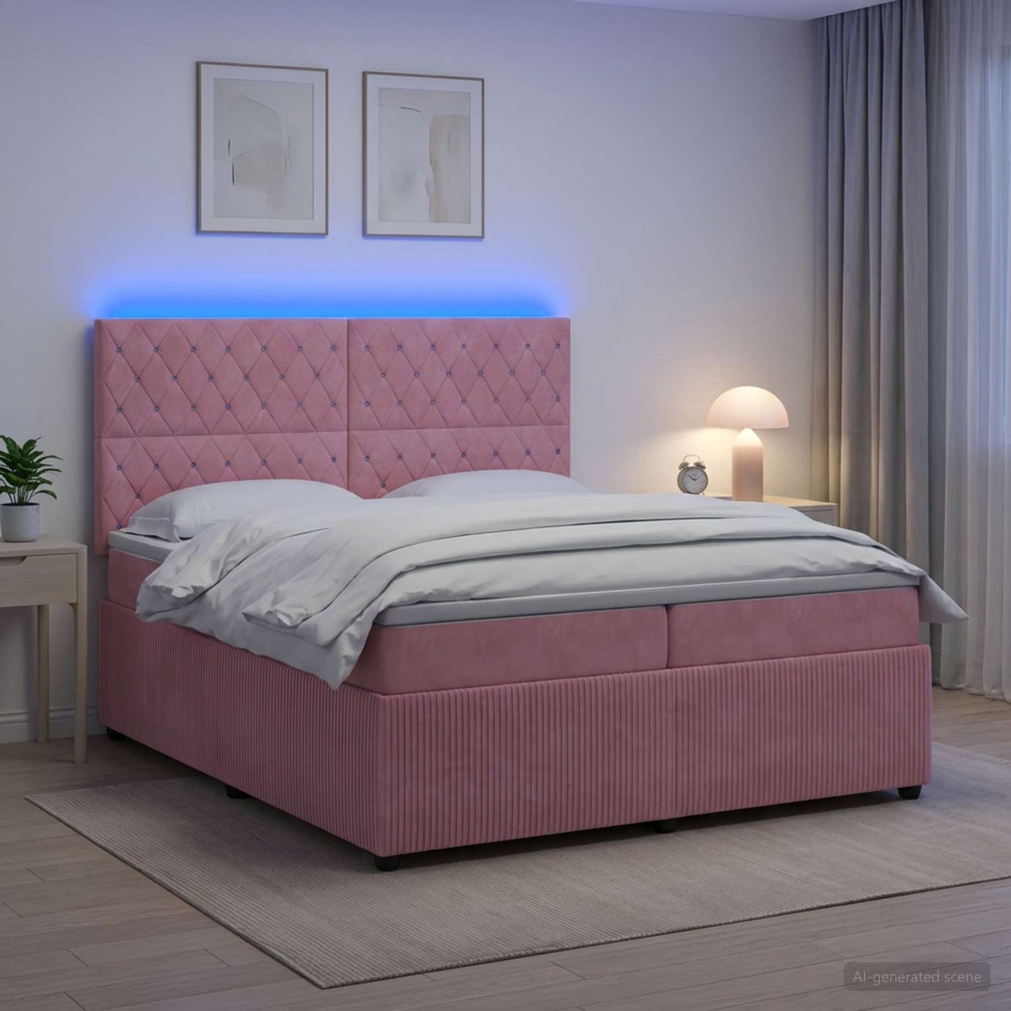 LED boksmadrasseng med madras Lyserød 200 x 200 cm Fløjl