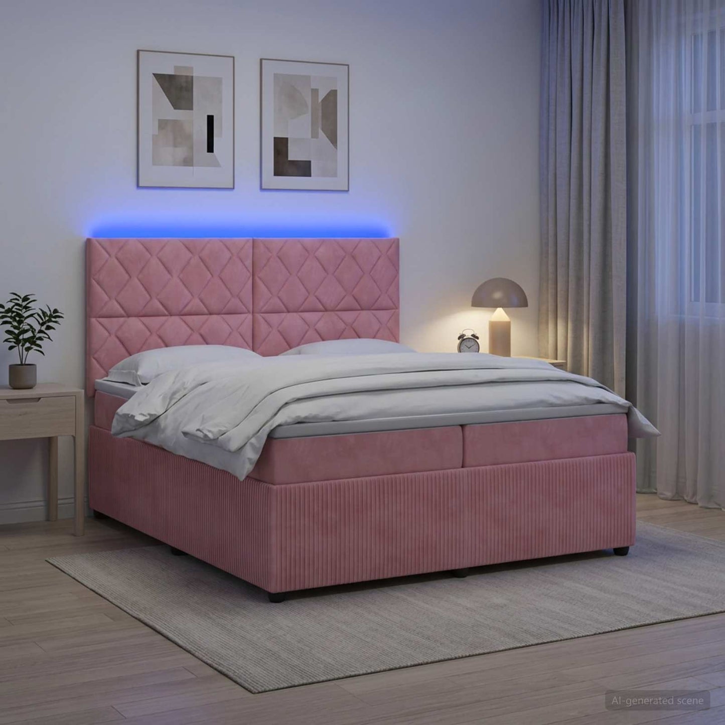 LED boksmadrasseng med madras Lyserød 200 x 200 cm Fløjl