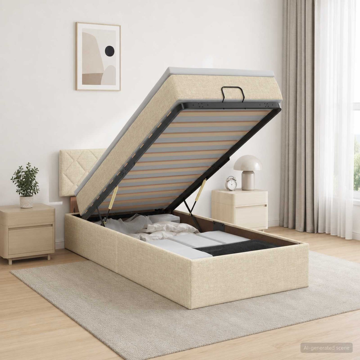 Ottoman seng med madras og LED Cremefarvet 80 x 200 cm Stof