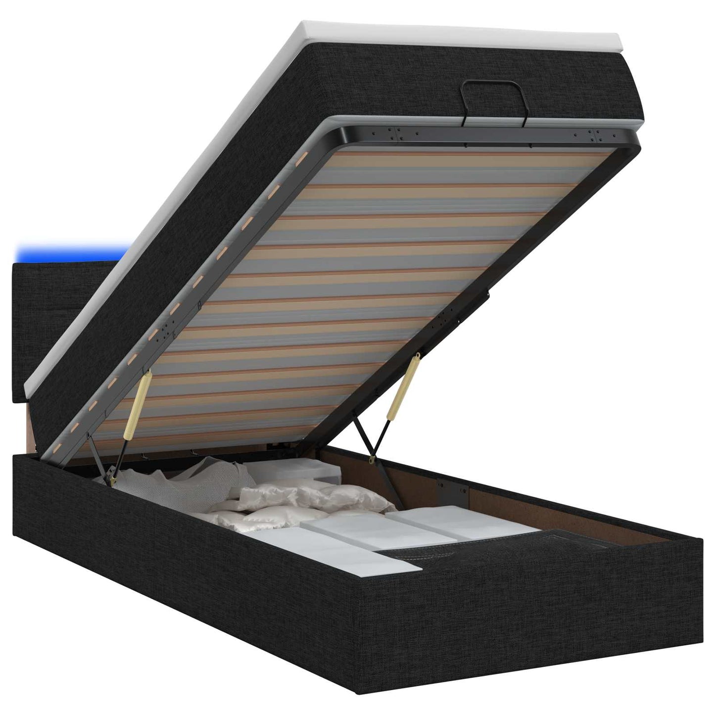 Ottoman seng med madras og LED Sort 90 x 190 cm Stof