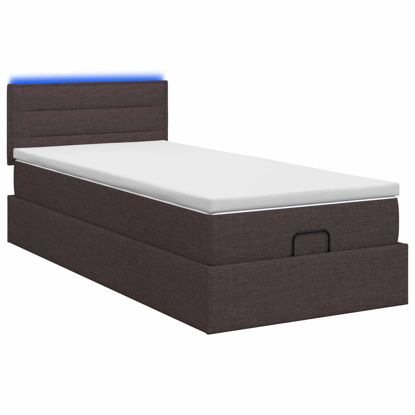 Ottoman seng med madras og LED Mørk Brun 90 x 190 cm Stof