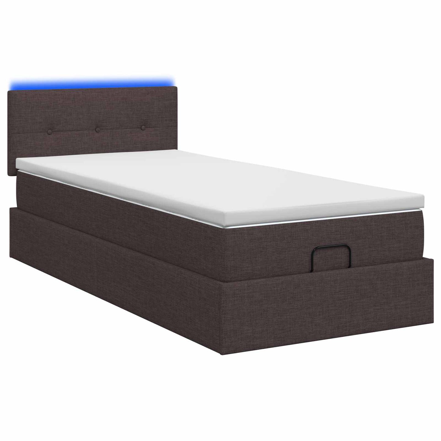 Ottoman seng med madras og LED Mørk Brun 90 x 190 cm Stof