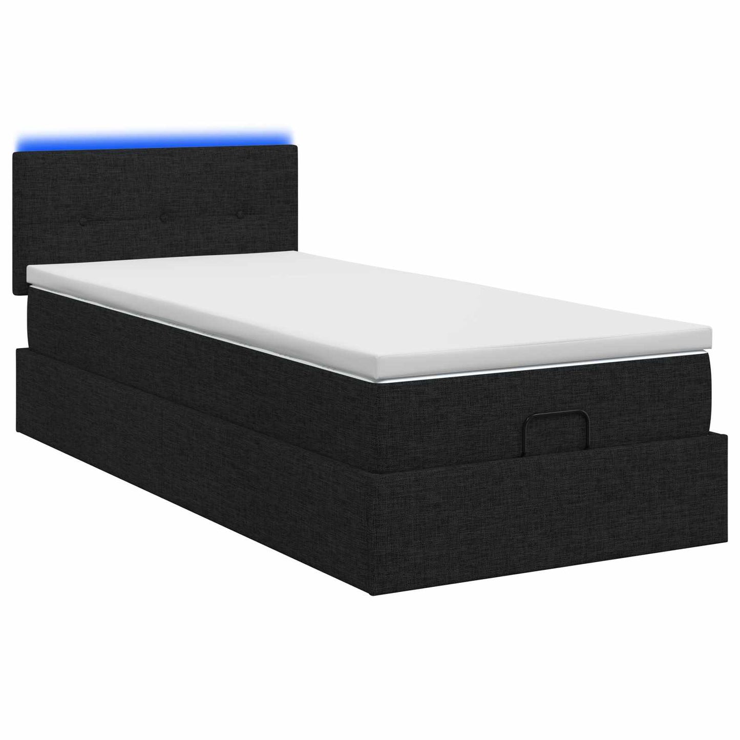 Ottoman seng med madras og LED Sort 90 x 200 cm Stof