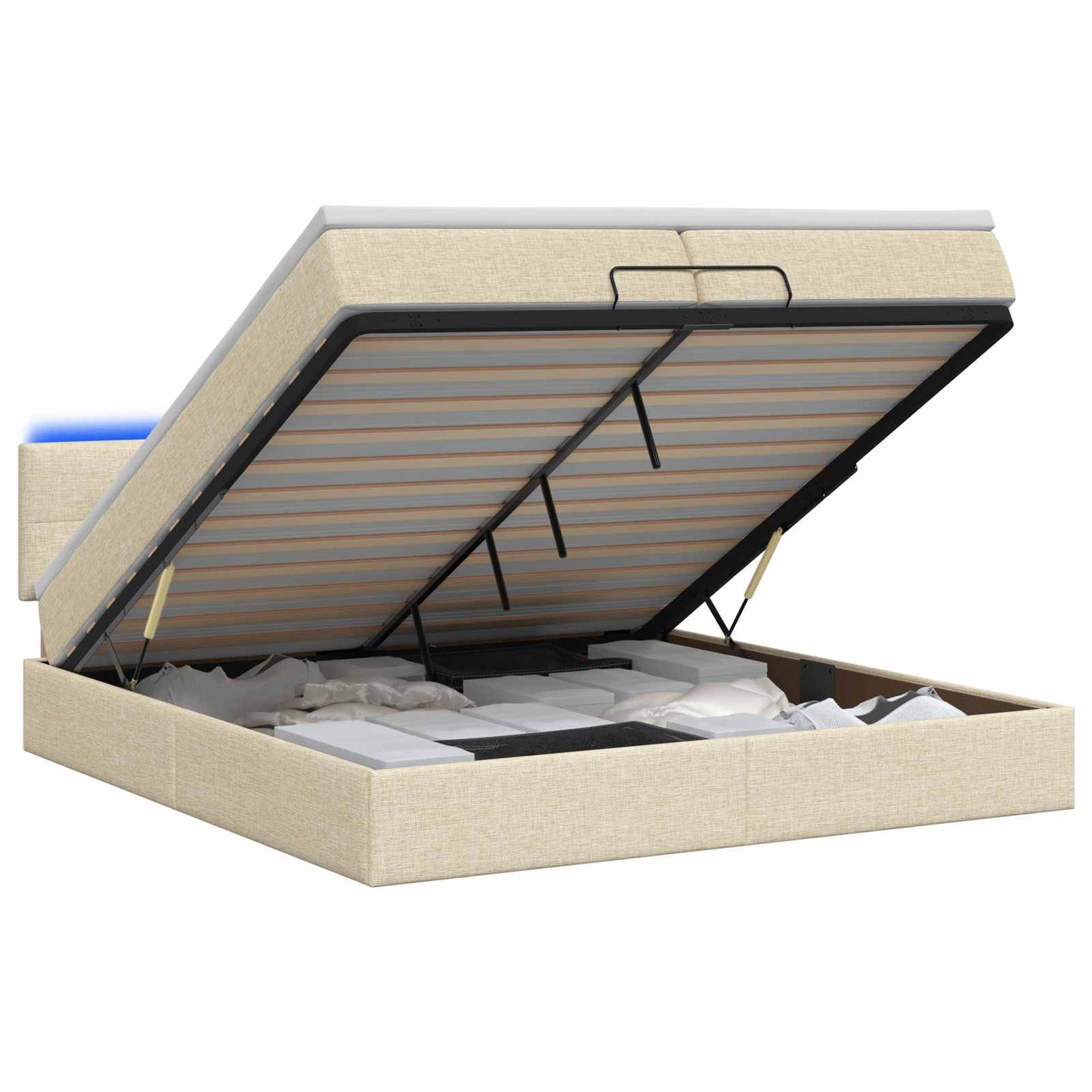 Ottoman seng med madras og LED Cremefarvet 200 x 200 cm Stof