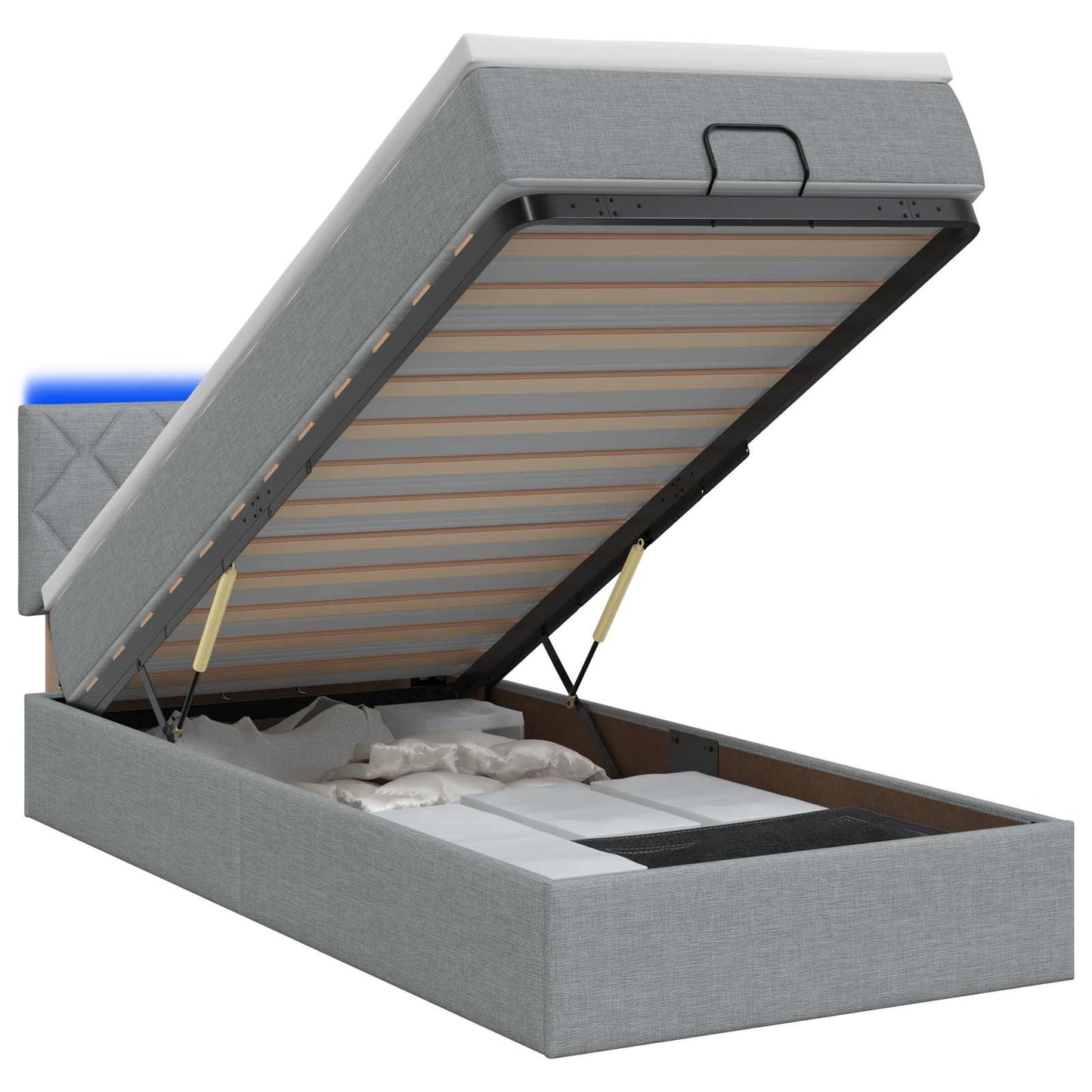 Ottoman seng med madras og LED Lysegrå 80 x 200 cm Stof