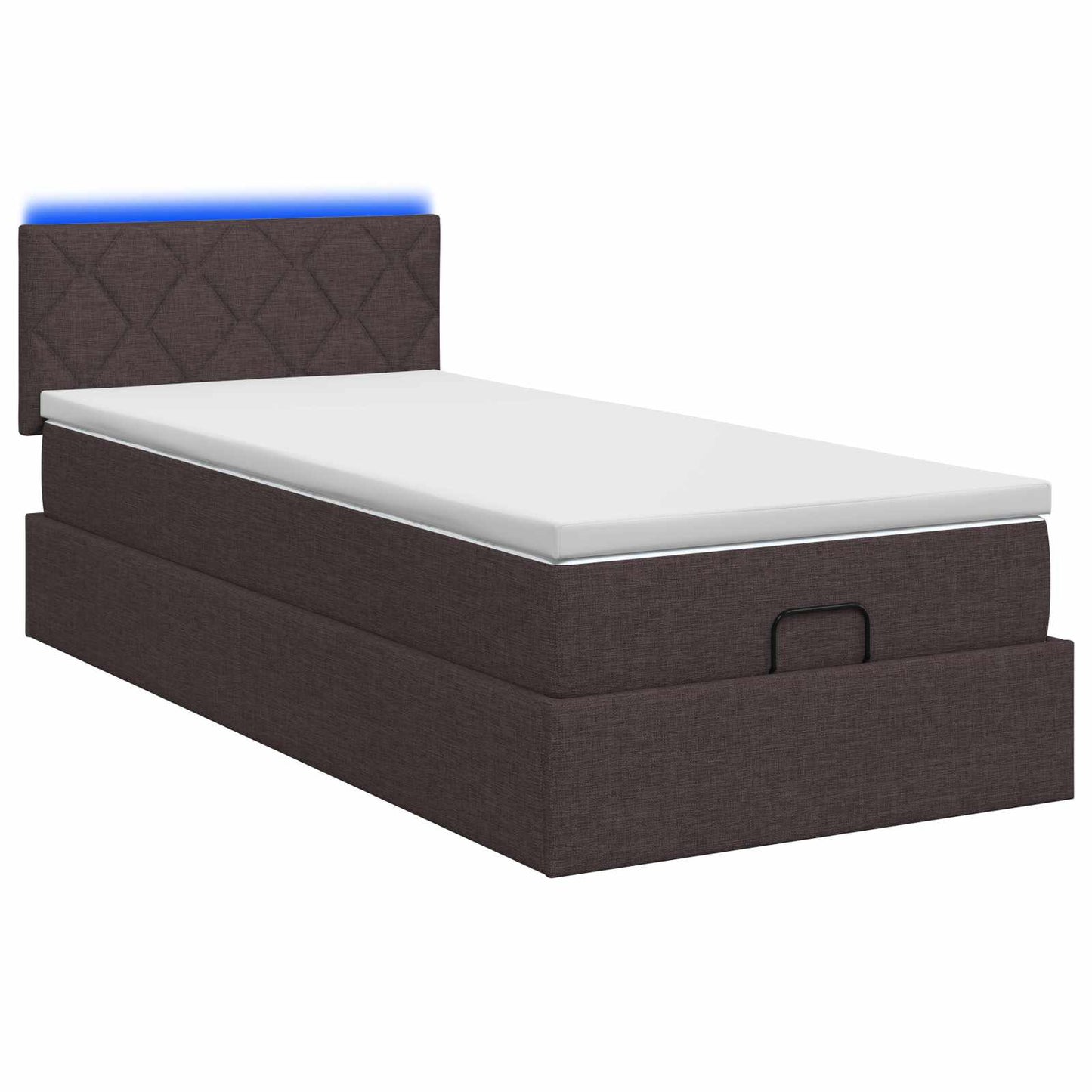 Ottoman seng med madras og LED Mørk Brun 90 x 190 cm Stof